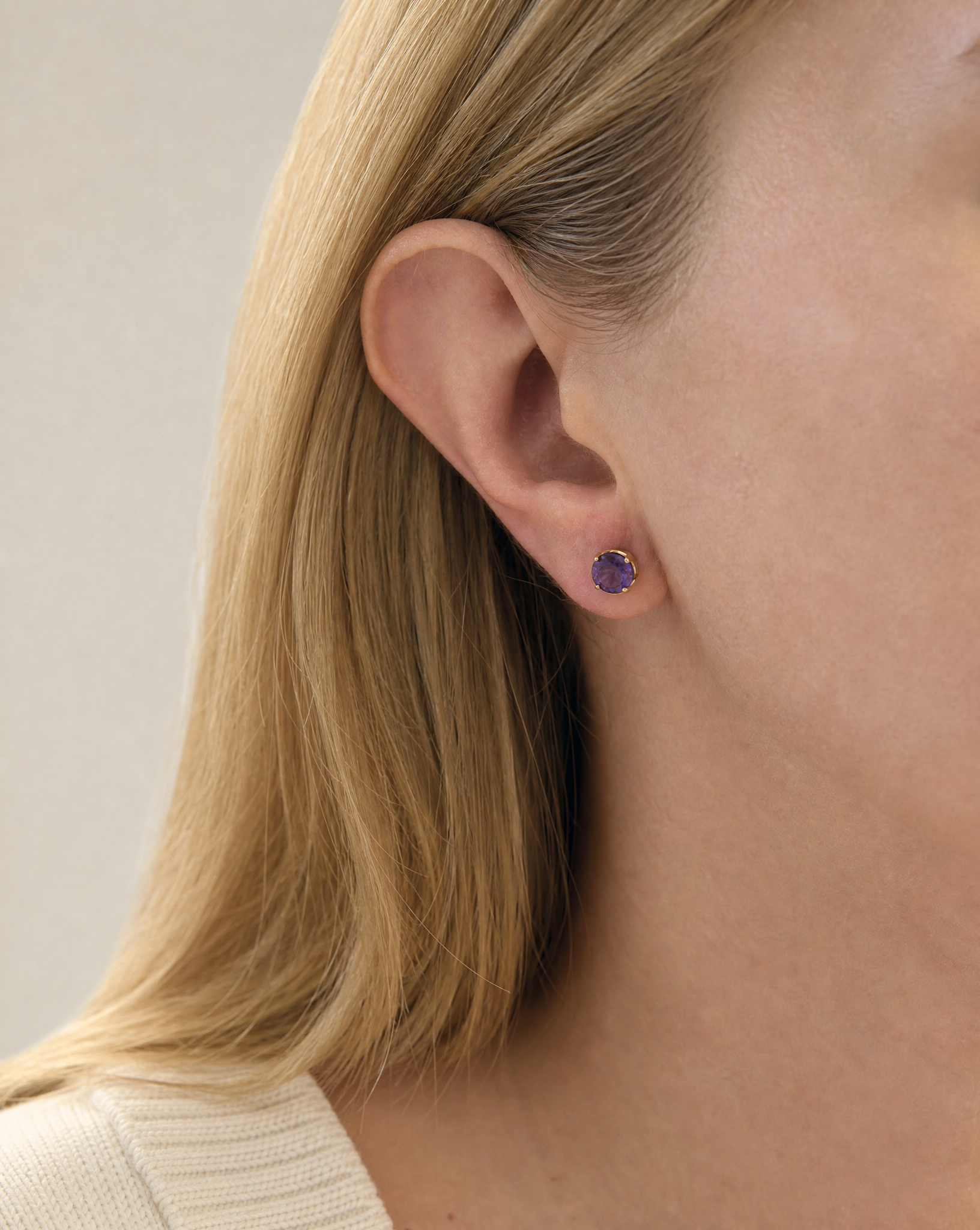 14K Gold Amethyst Stud Earrings