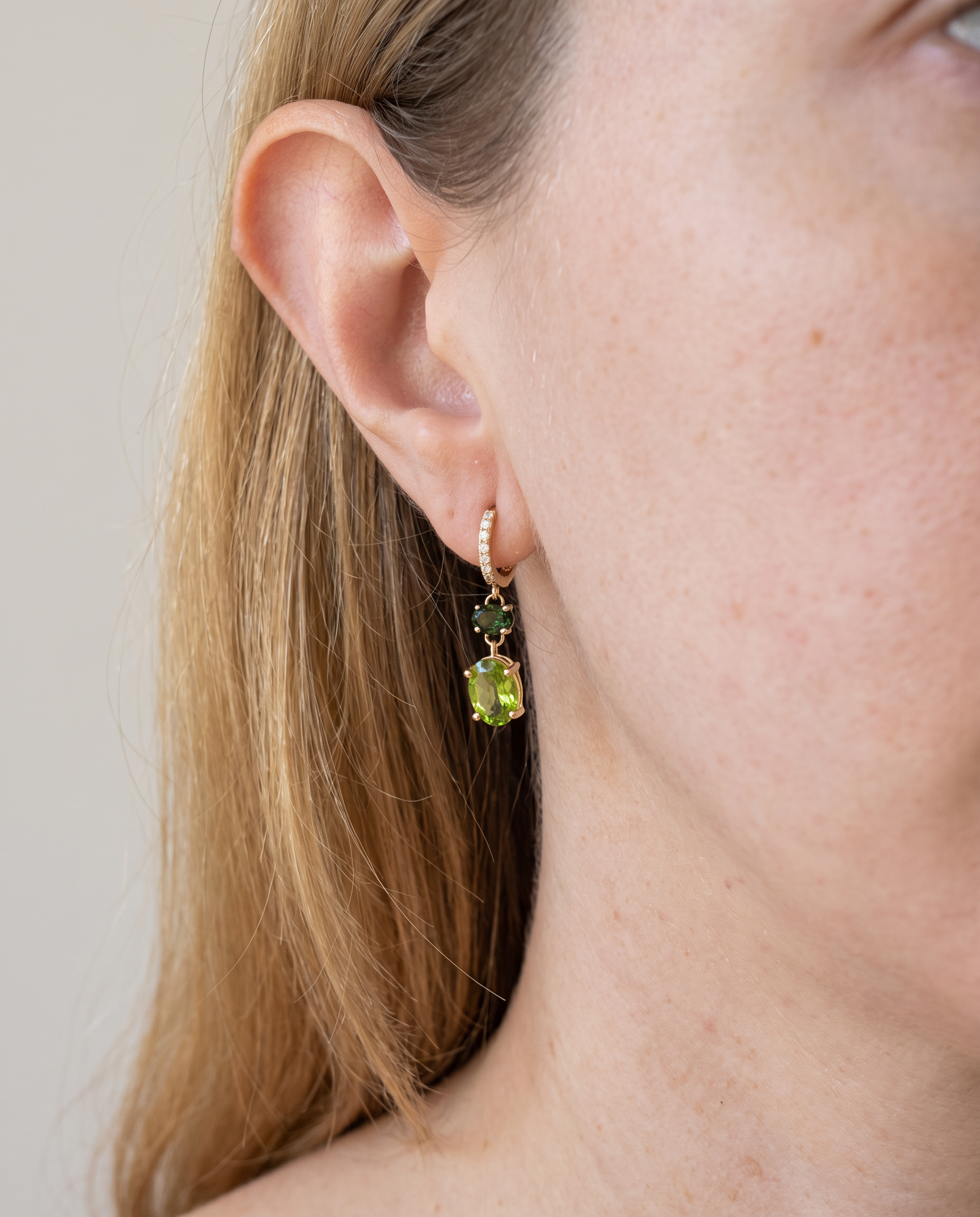 14K Gold Peridot & Tourmaline Dangle Earrings