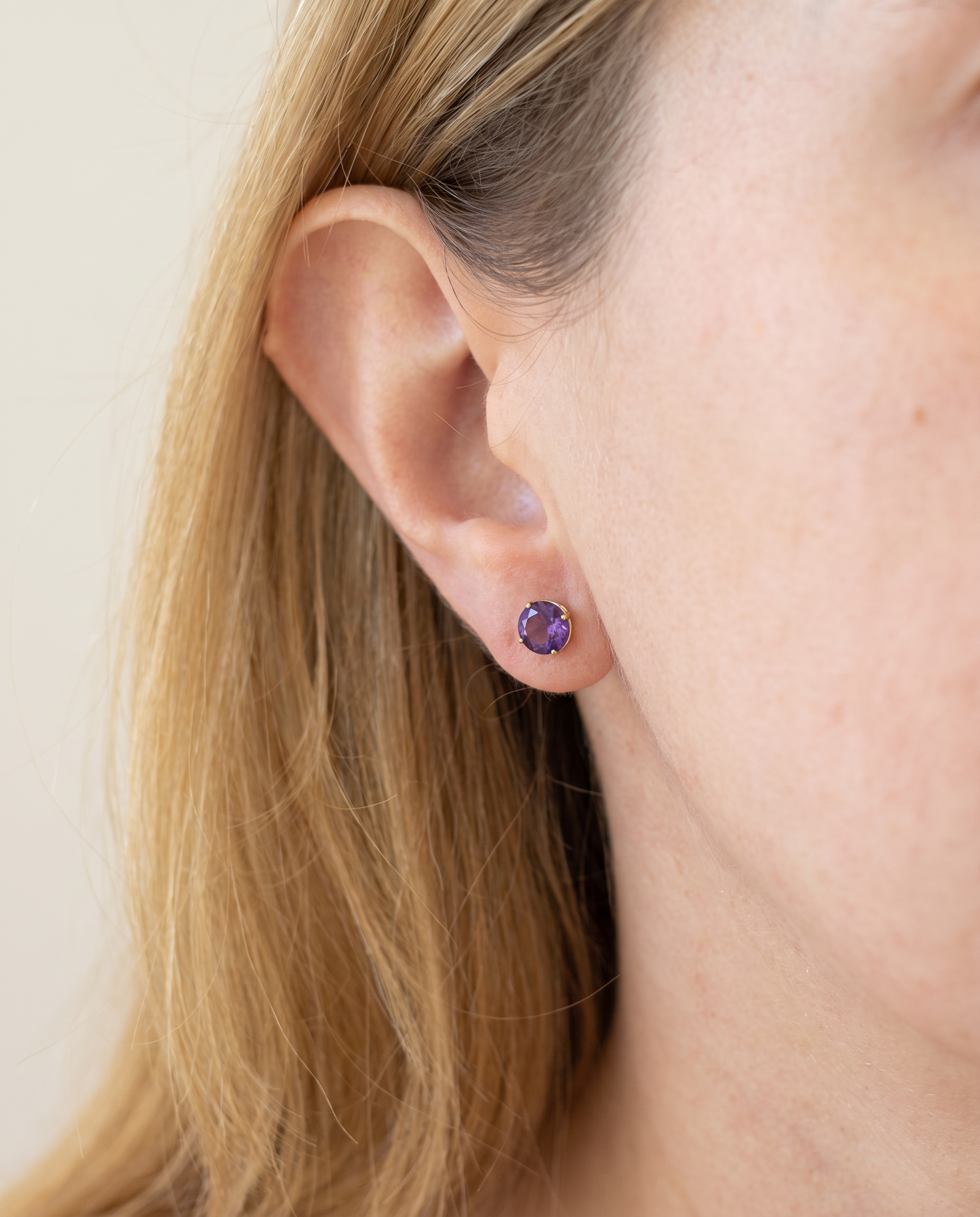 14K Gold Amethyst Stud Earrings