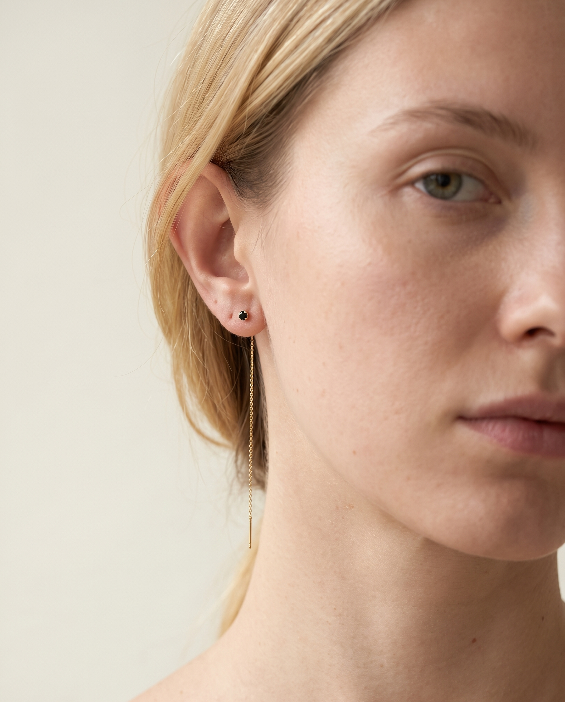 Sylvie 14K Gold Black Diamond Threader Earrings