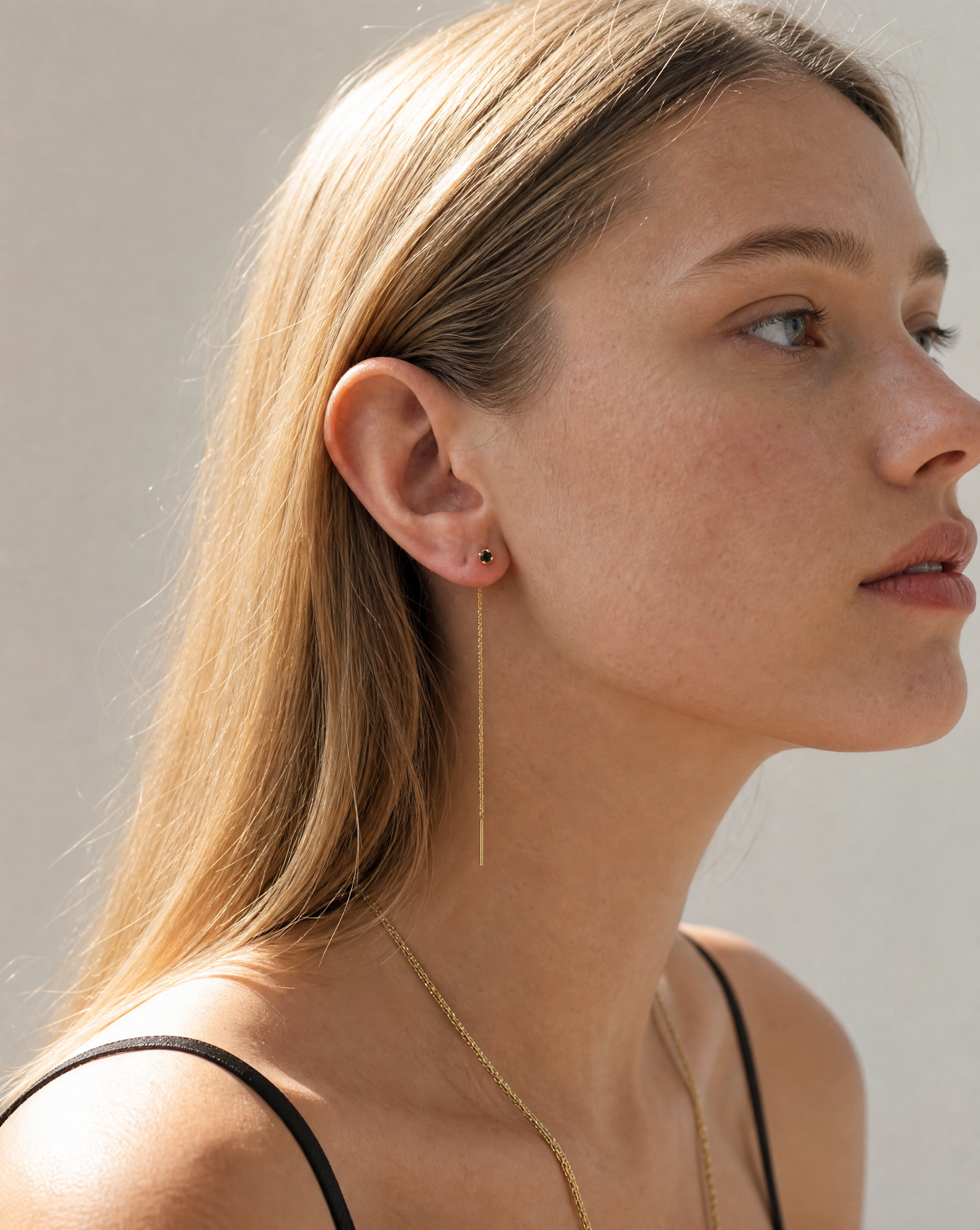 Sylvie 14K Gold Black Diamond Threader Earrings