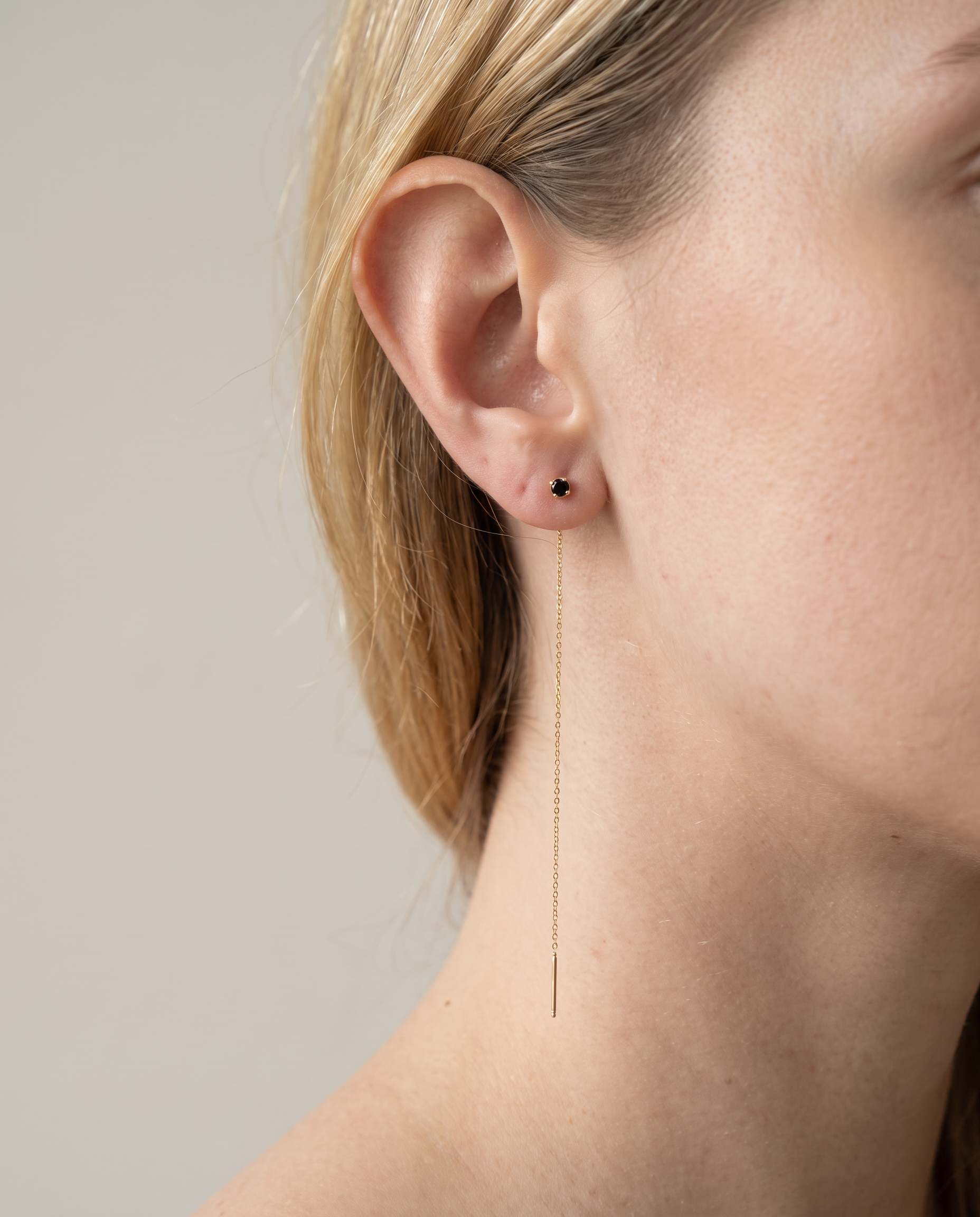 Sylvie 14K Gold Black Diamond Threader Earrings