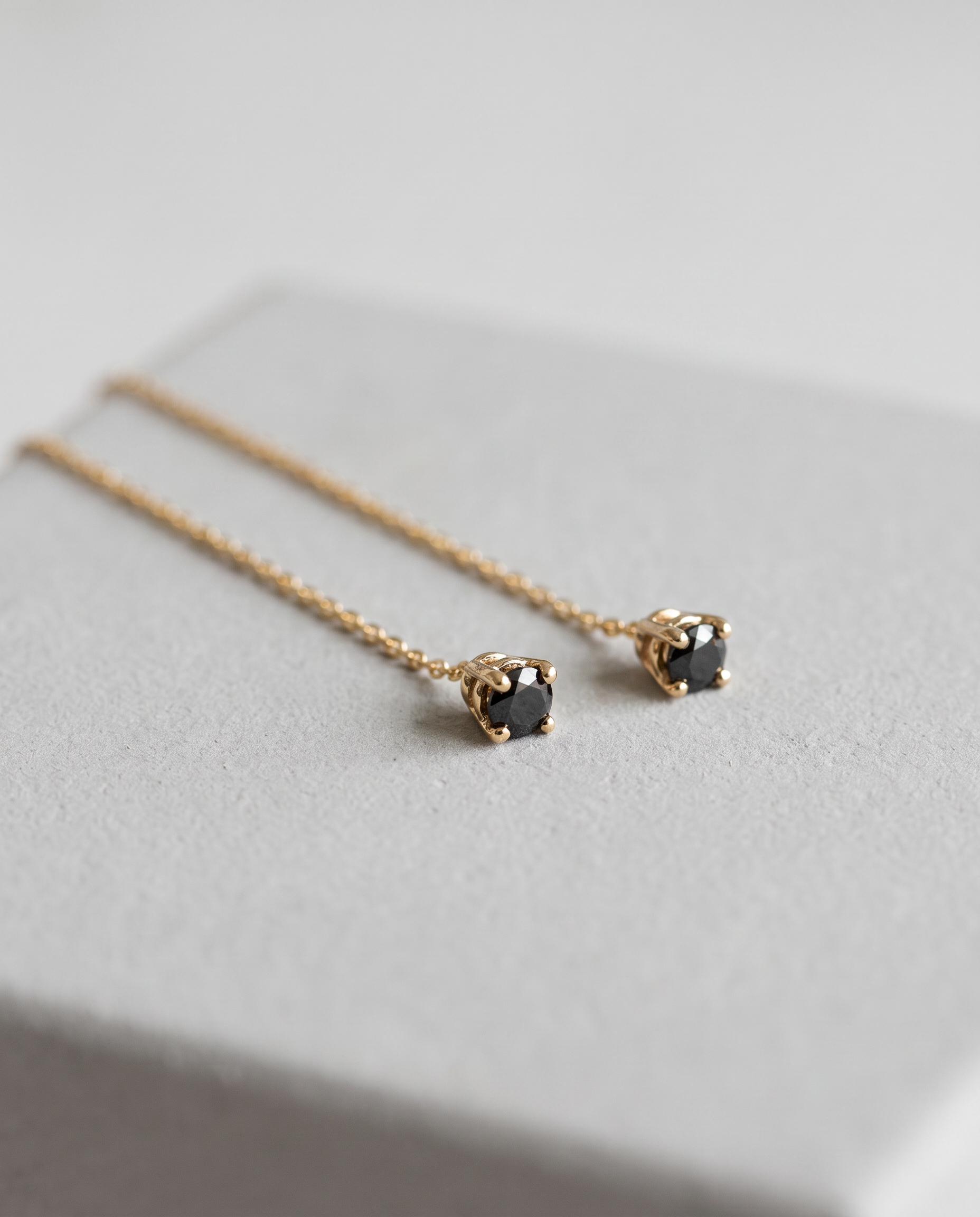 Sylvie 14K Gold Black Diamond Threader Earrings