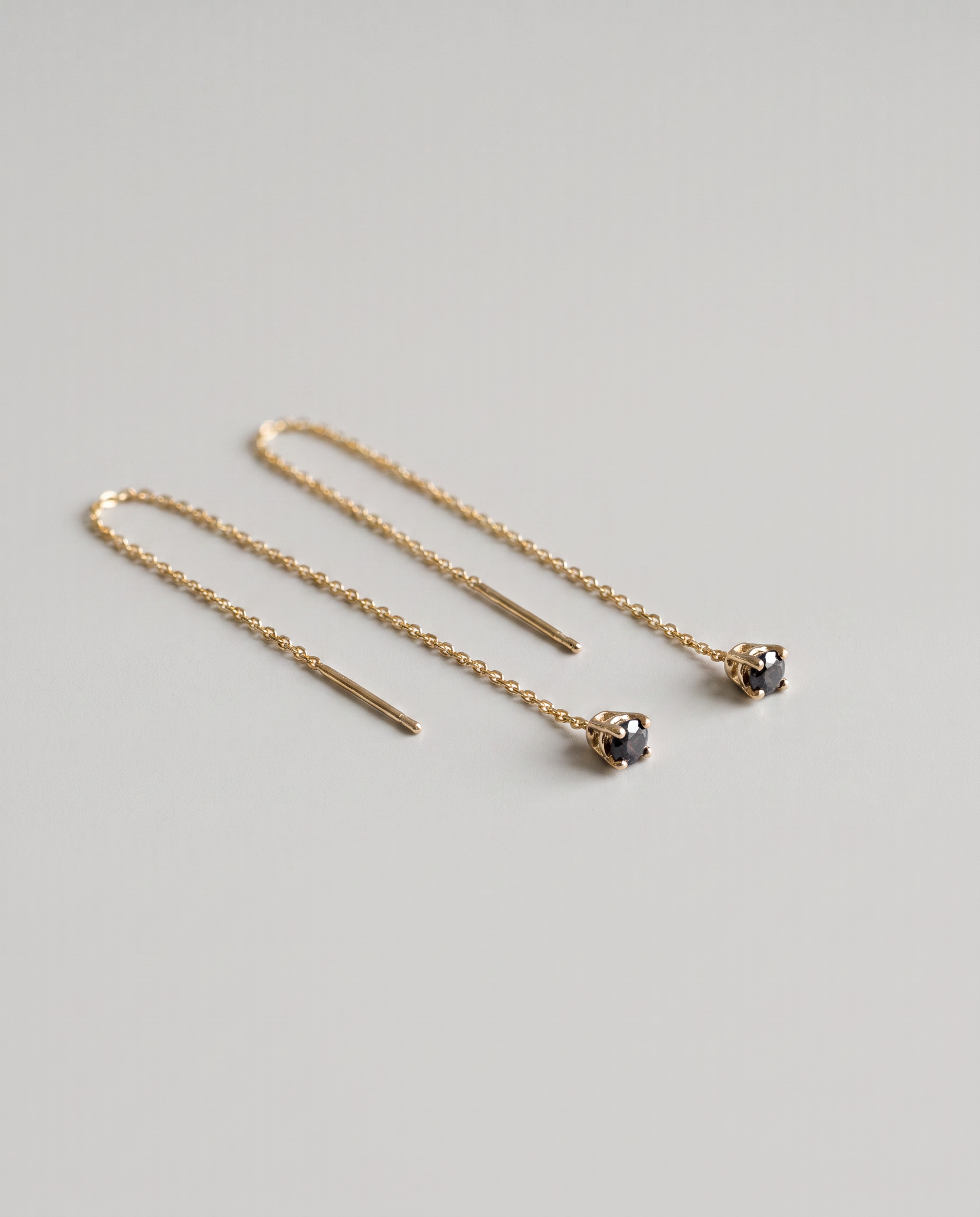 Sylvie 14K Gold Black Diamond Threader Earrings