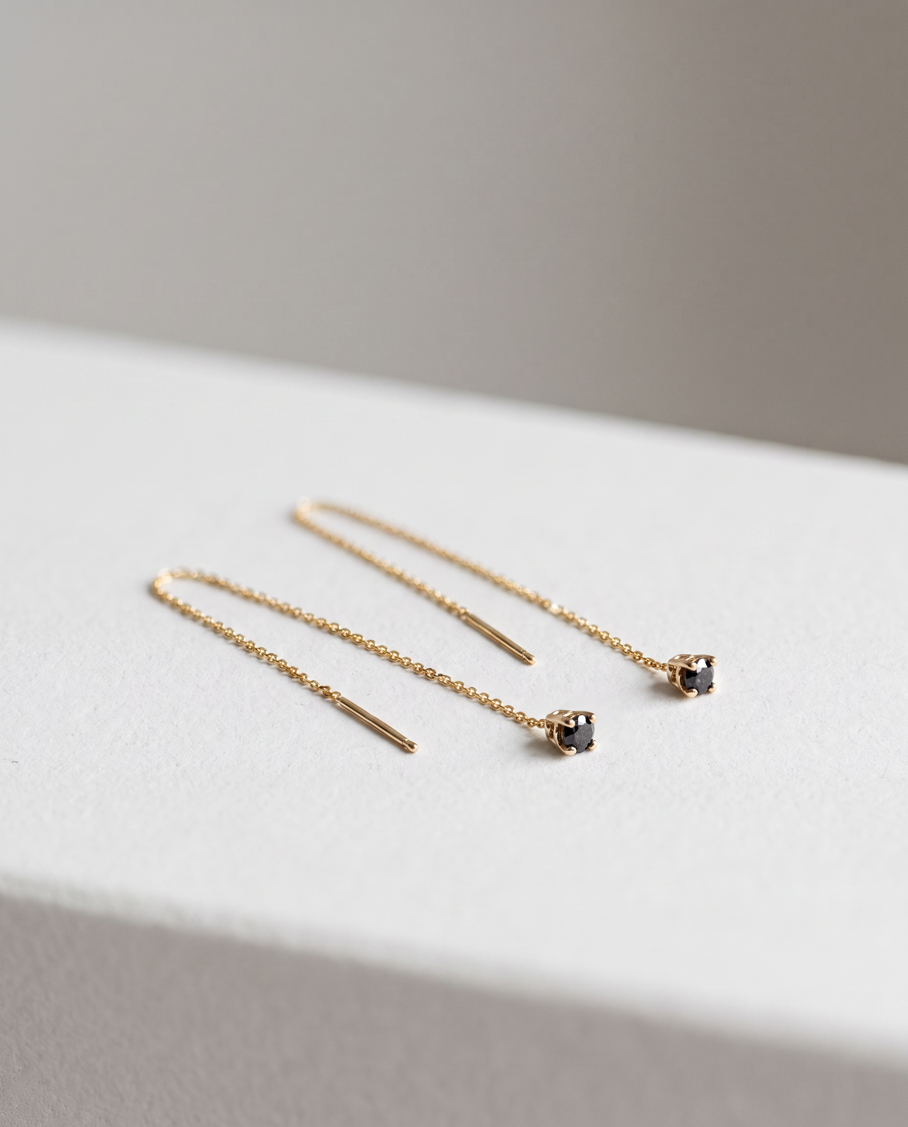 Sylvie 14K Gold Black Diamond Threader Earrings
