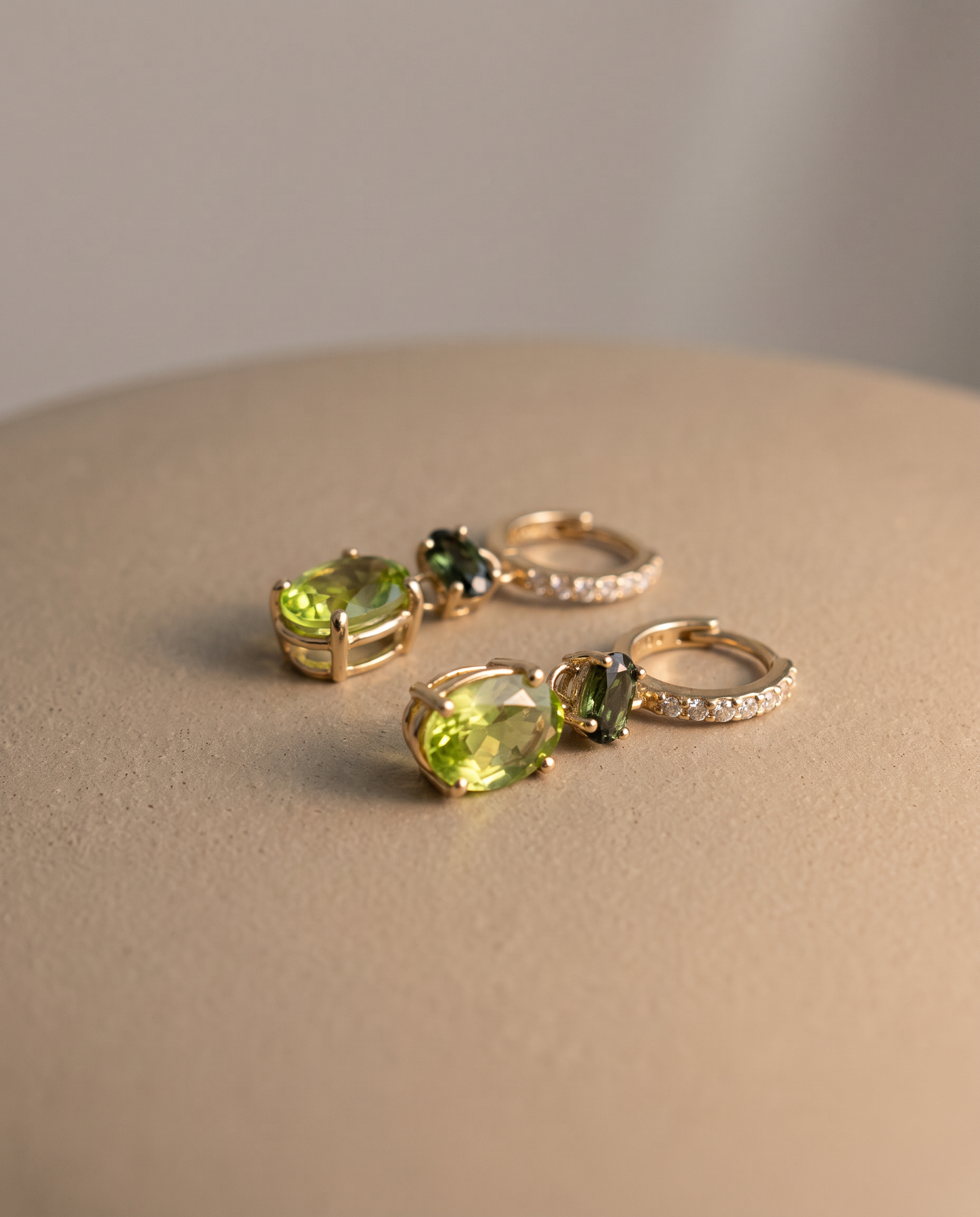 14K Gold Peridot & Tourmaline Dangle Earrings