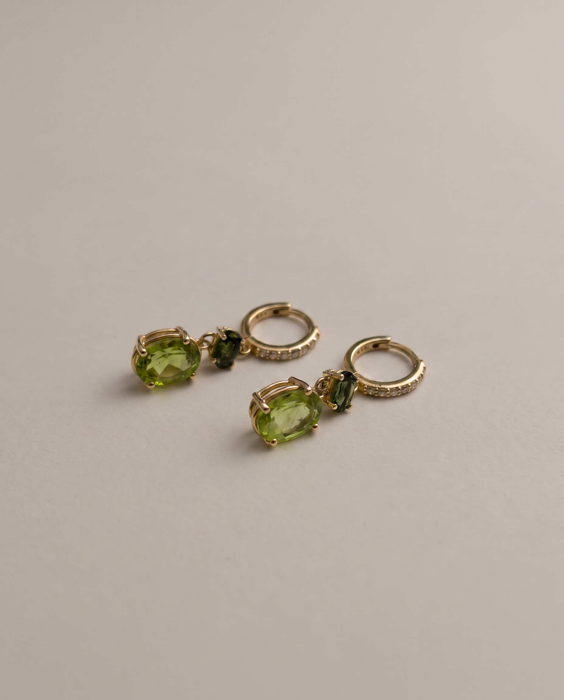 14K Gold Peridot & Tourmaline Dangle Earrings
