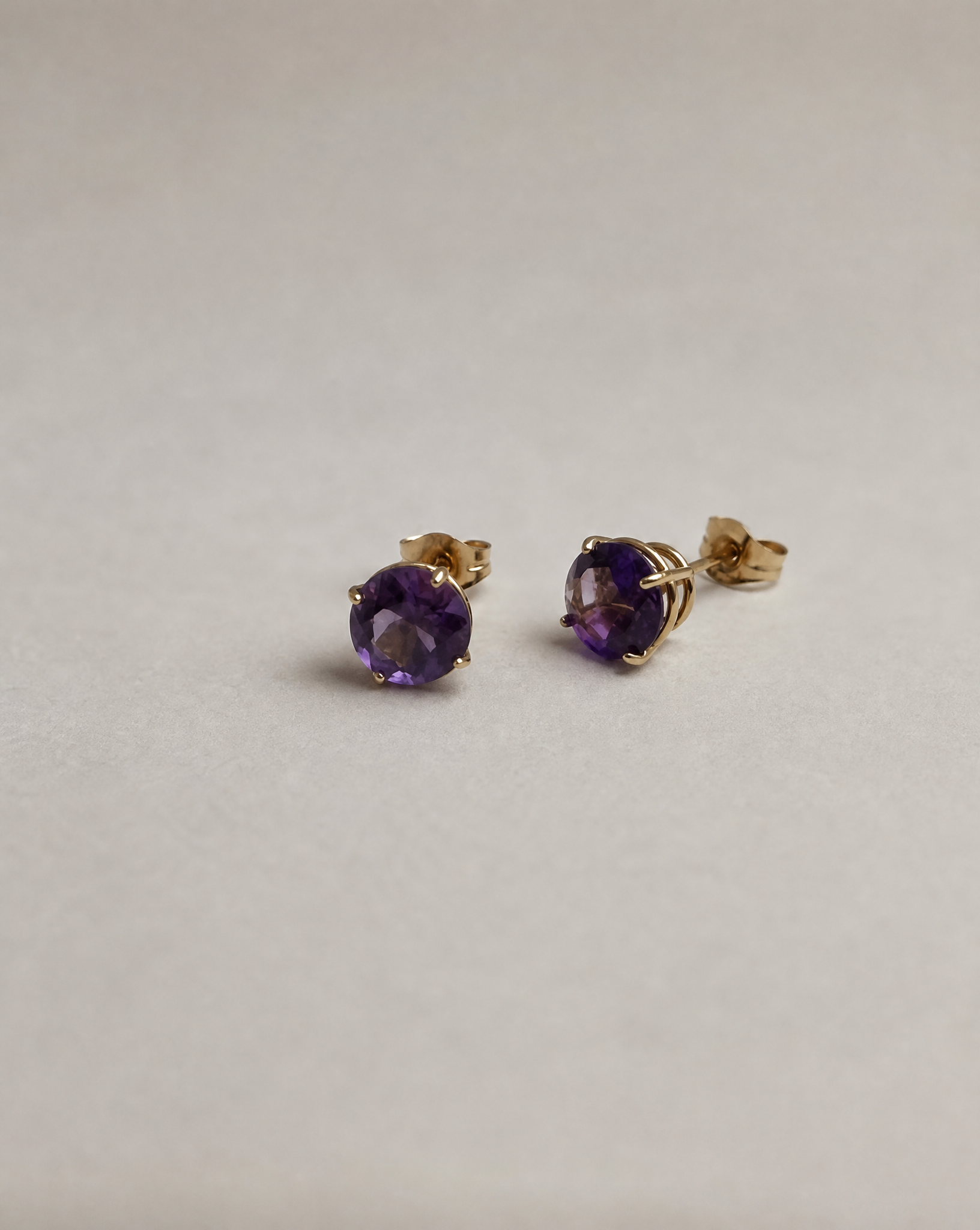 14K Gold Amethyst Stud Earrings