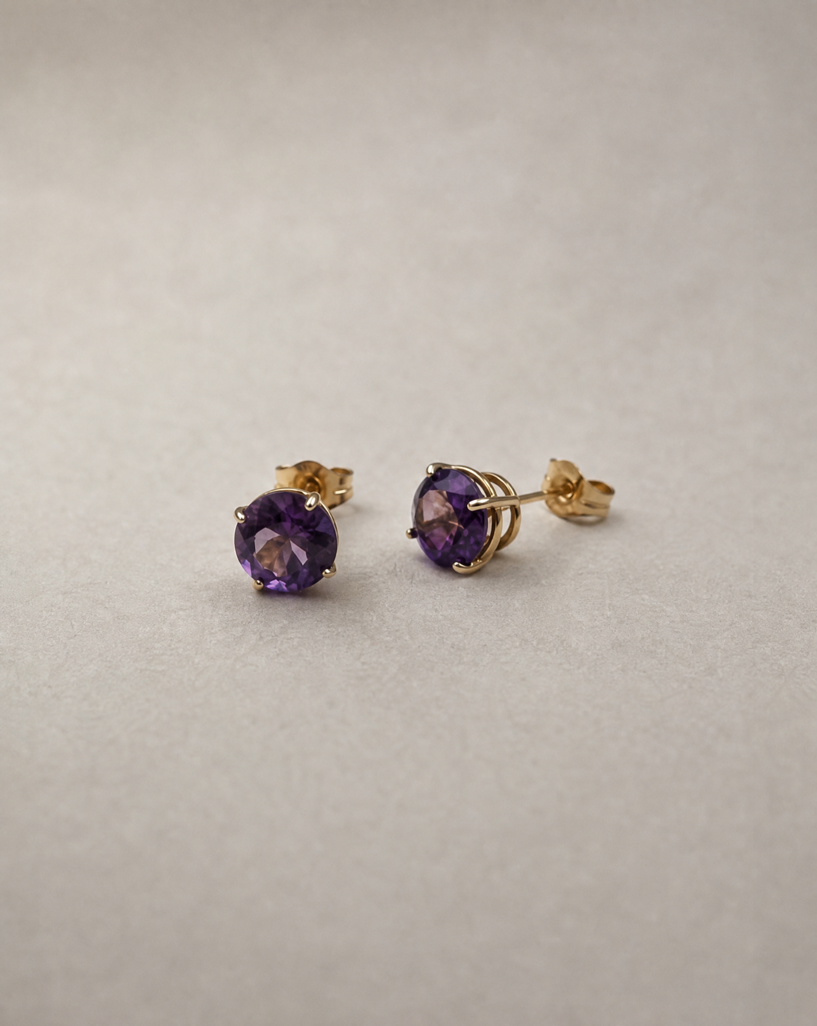 14K Gold Amethyst Stud Earrings