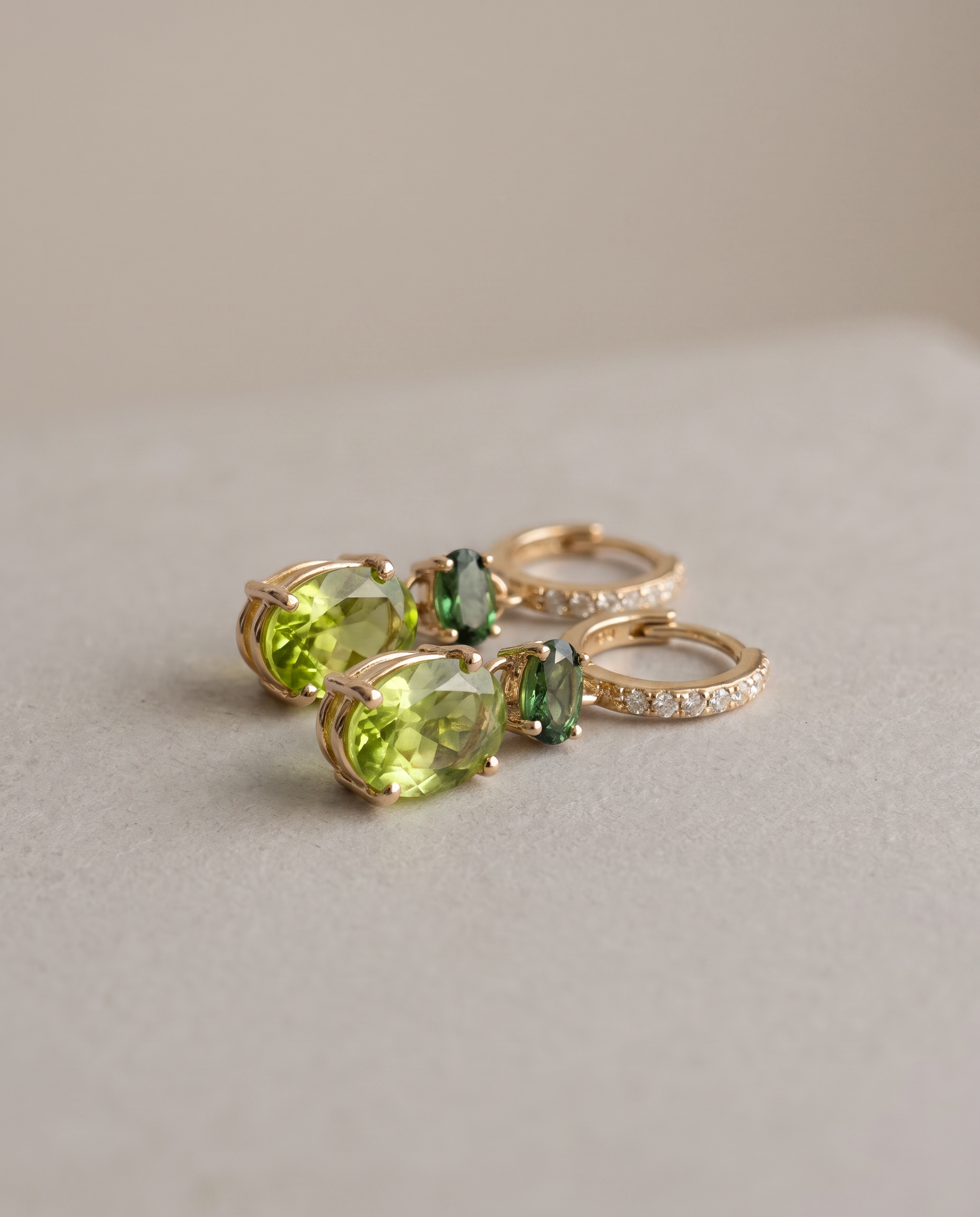 14K Gold Peridot & Tourmaline Dangle Earrings