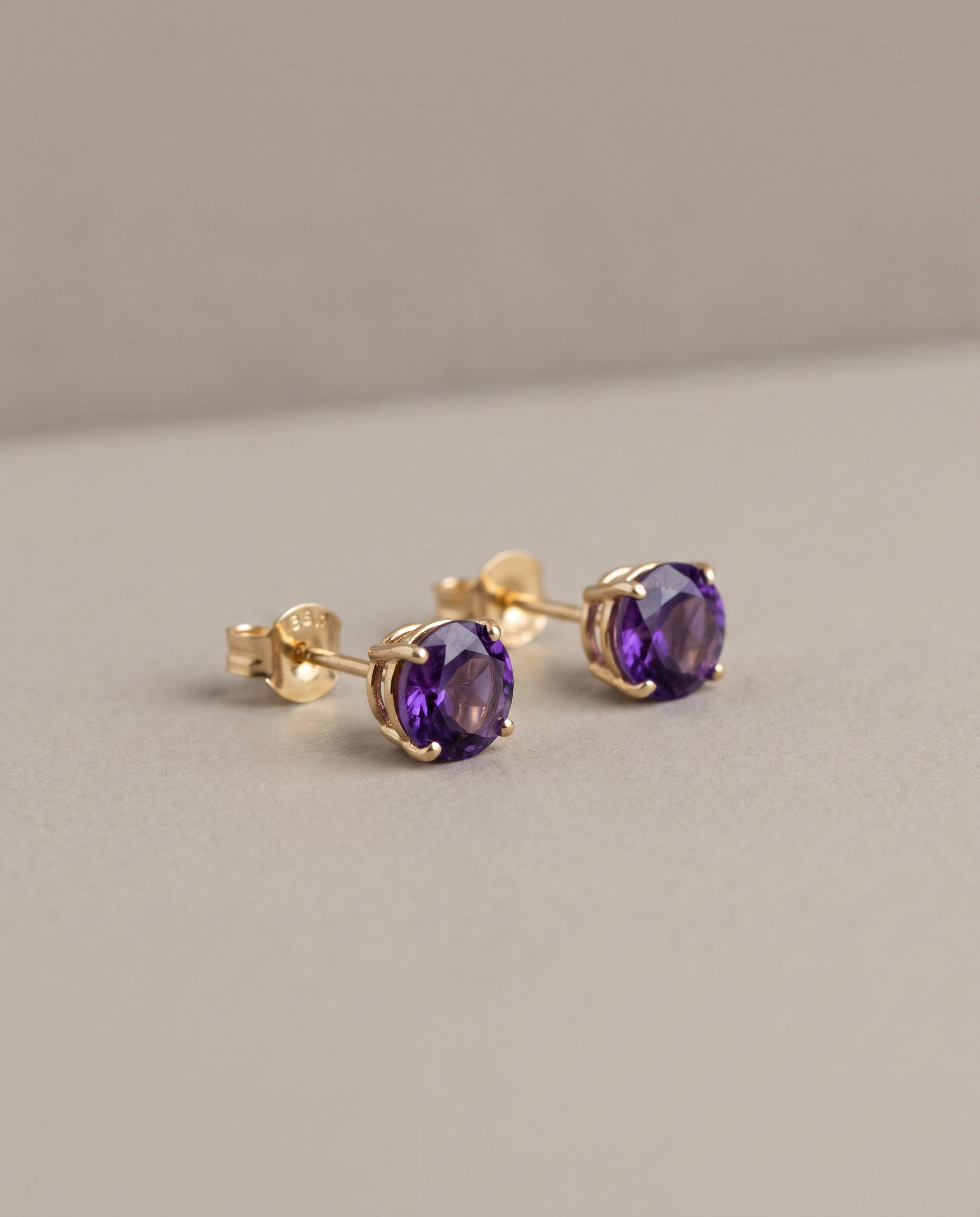 14K Gold Amethyst Stud Earrings