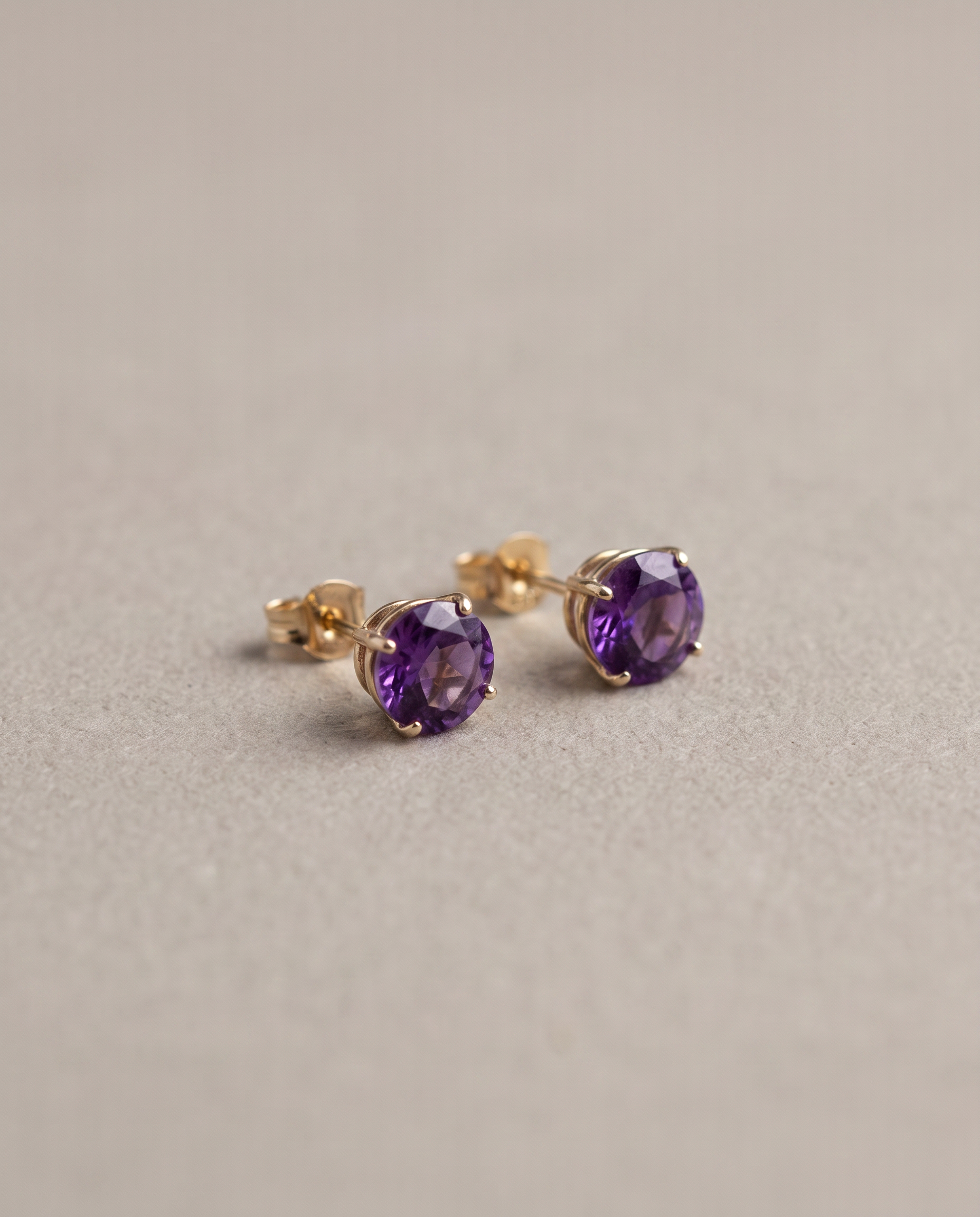 14K Gold Amethyst Stud Earrings