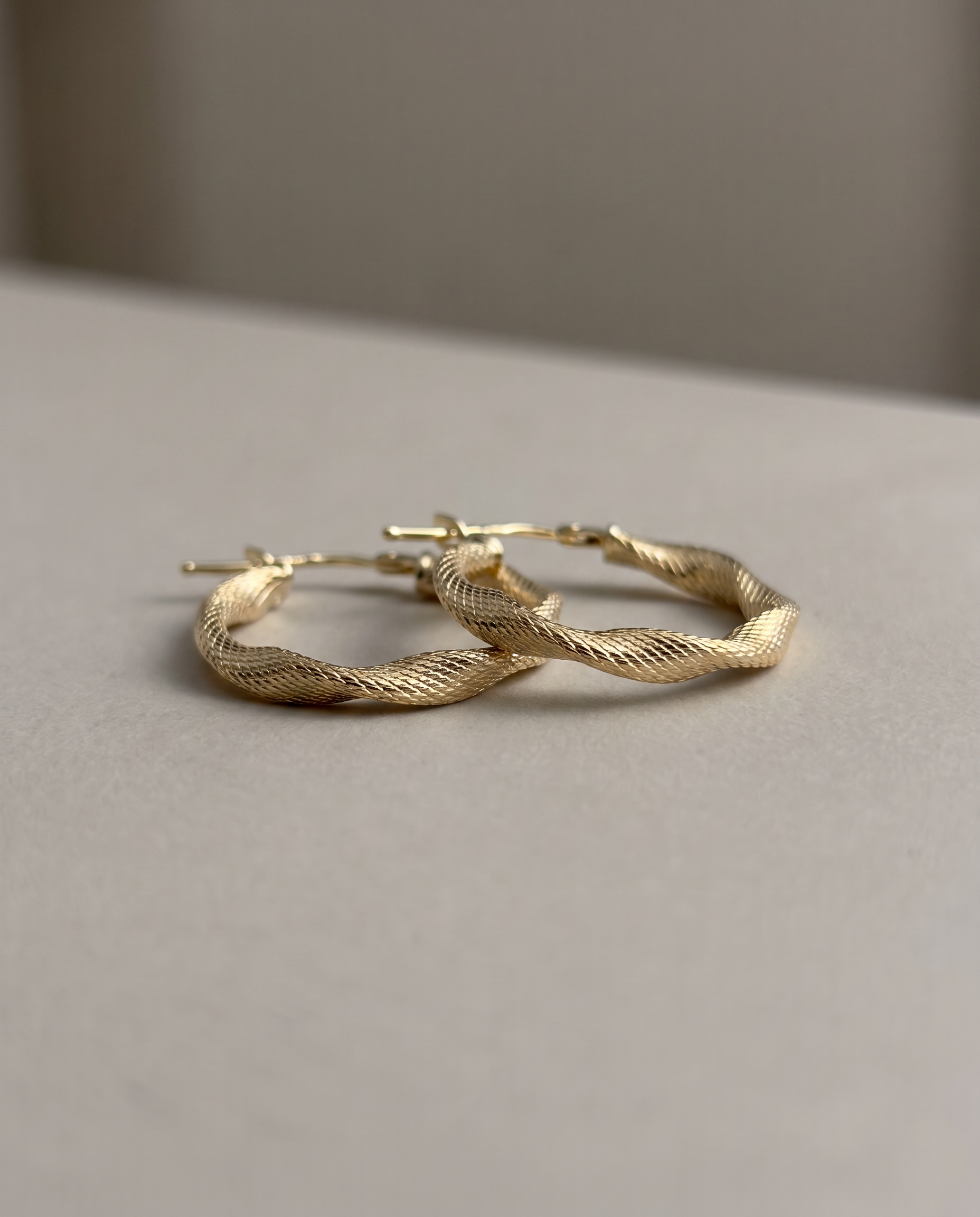 14k Gold Twisted Textured Hoop Earrings