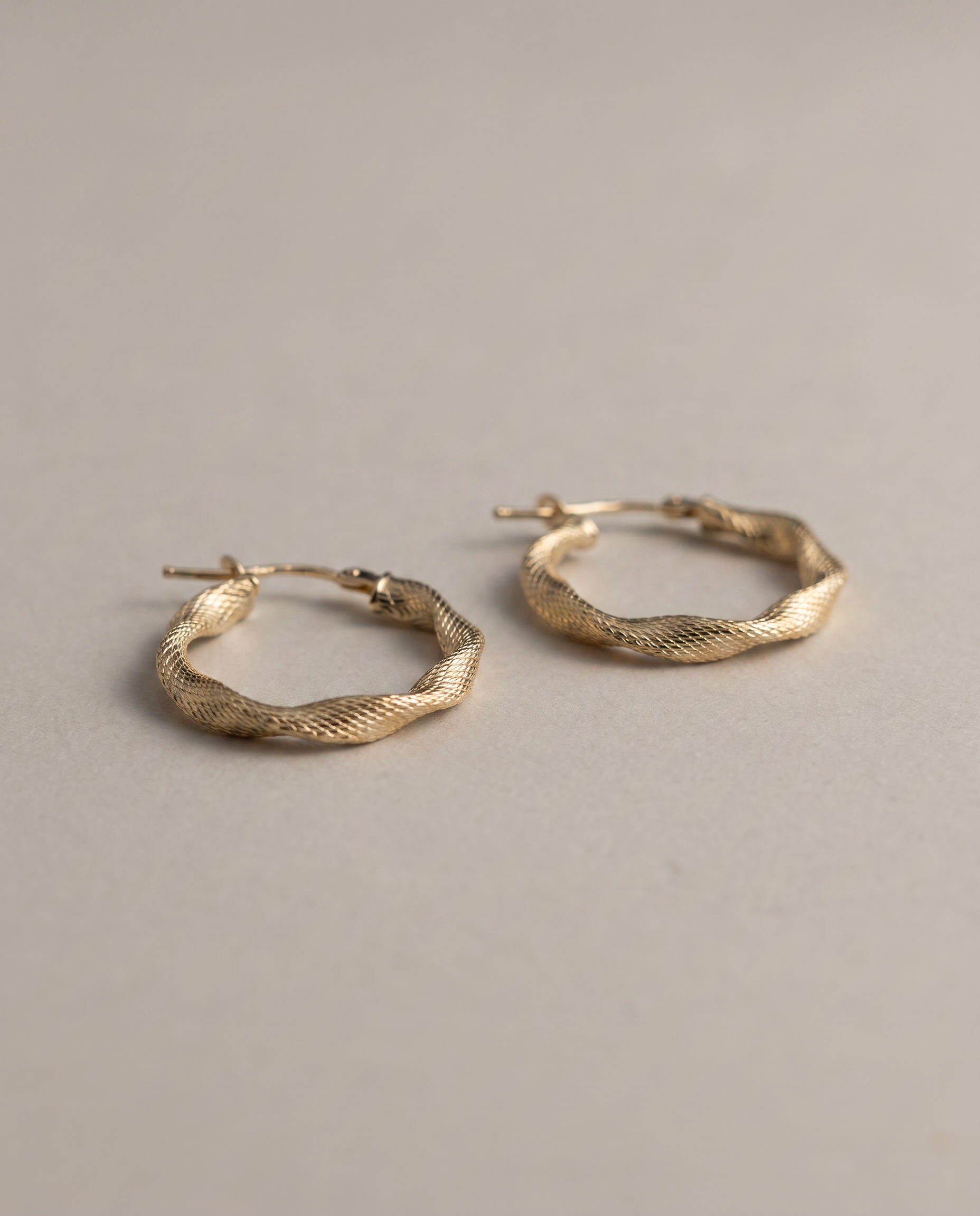 14k Gold Twisted Textured Hoop Earrings