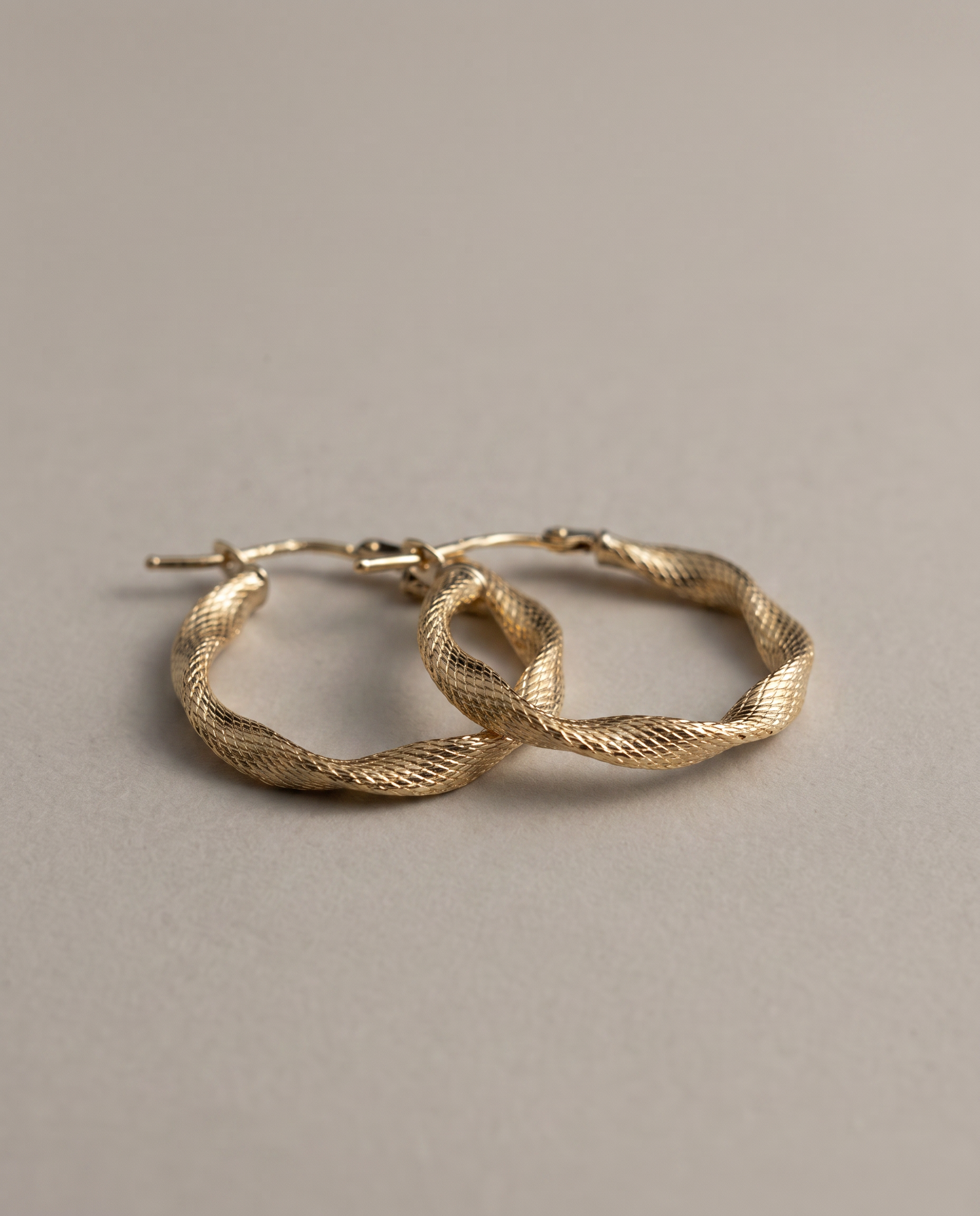 14k Gold Twisted Textured Hoop Earrings