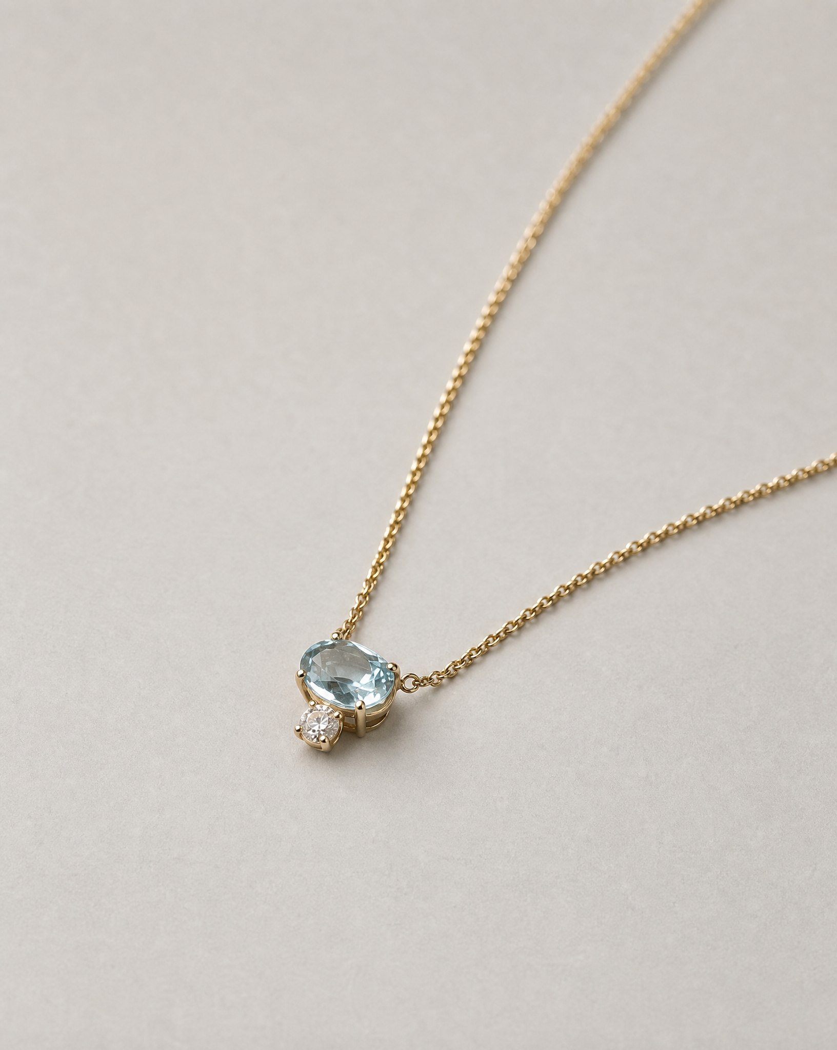 14k Gold Aquamarine & Moissanite Necklace