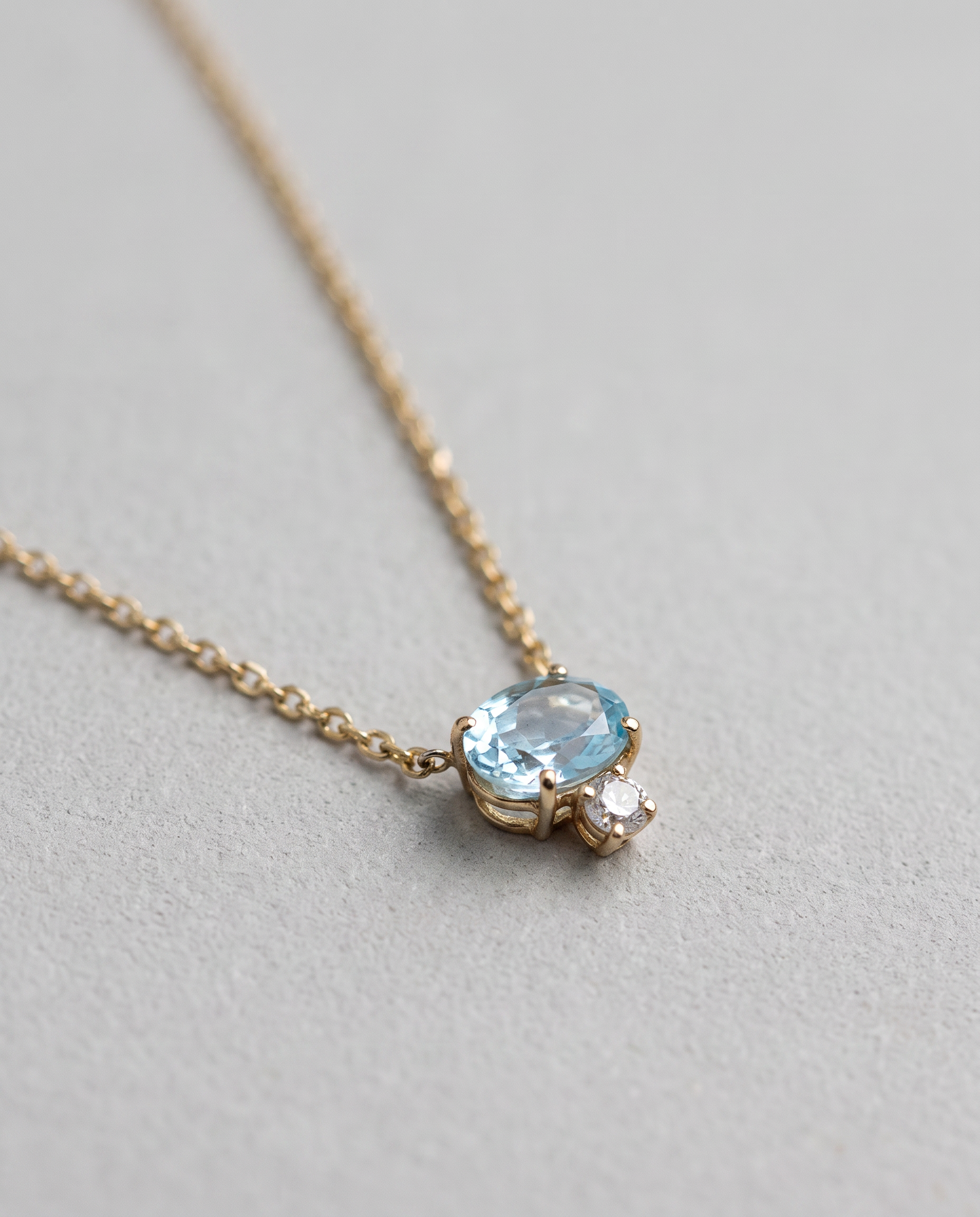 14k Gold Aquamarine & Moissanite Necklace