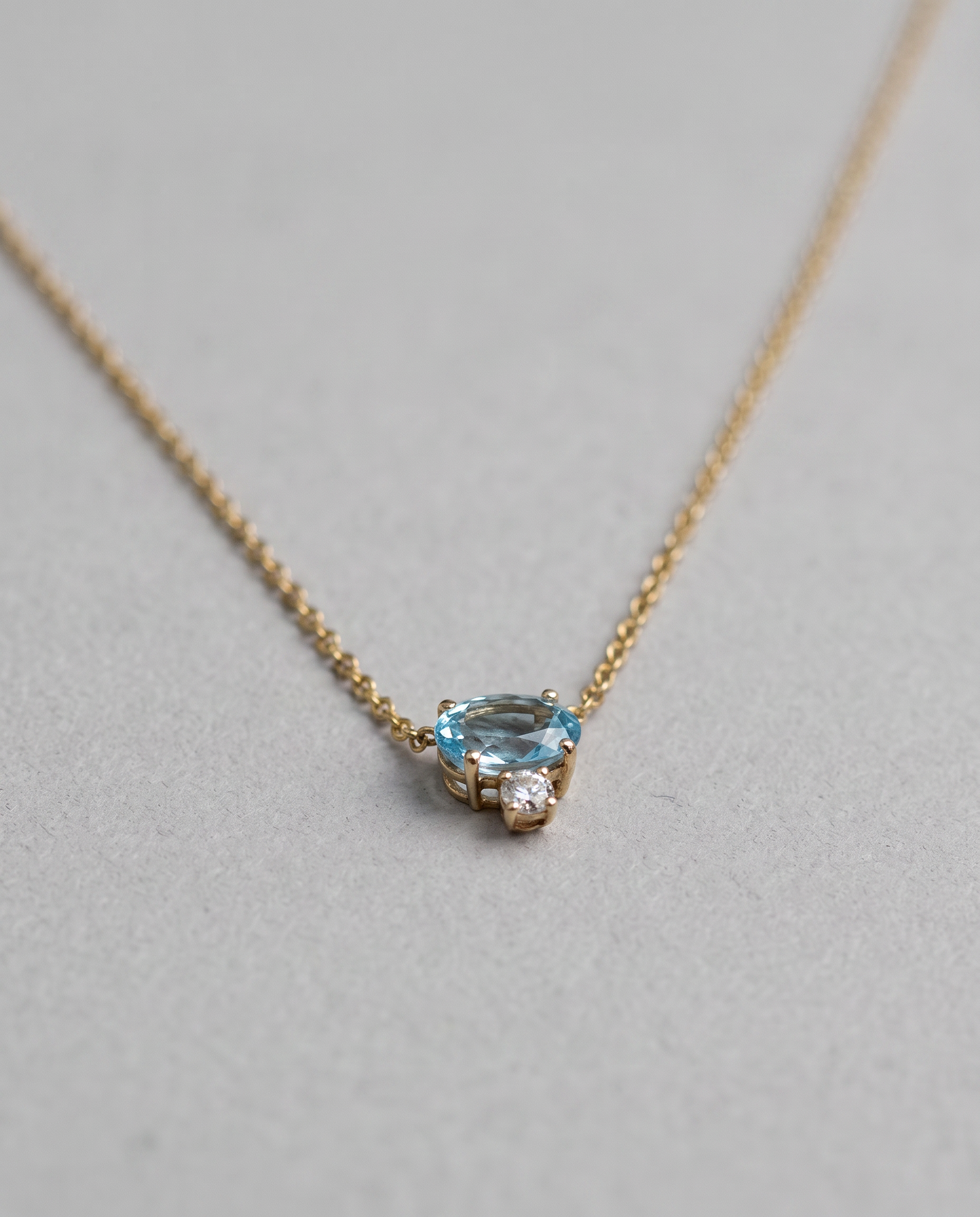 14k Gold Aquamarine & Moissanite Necklace