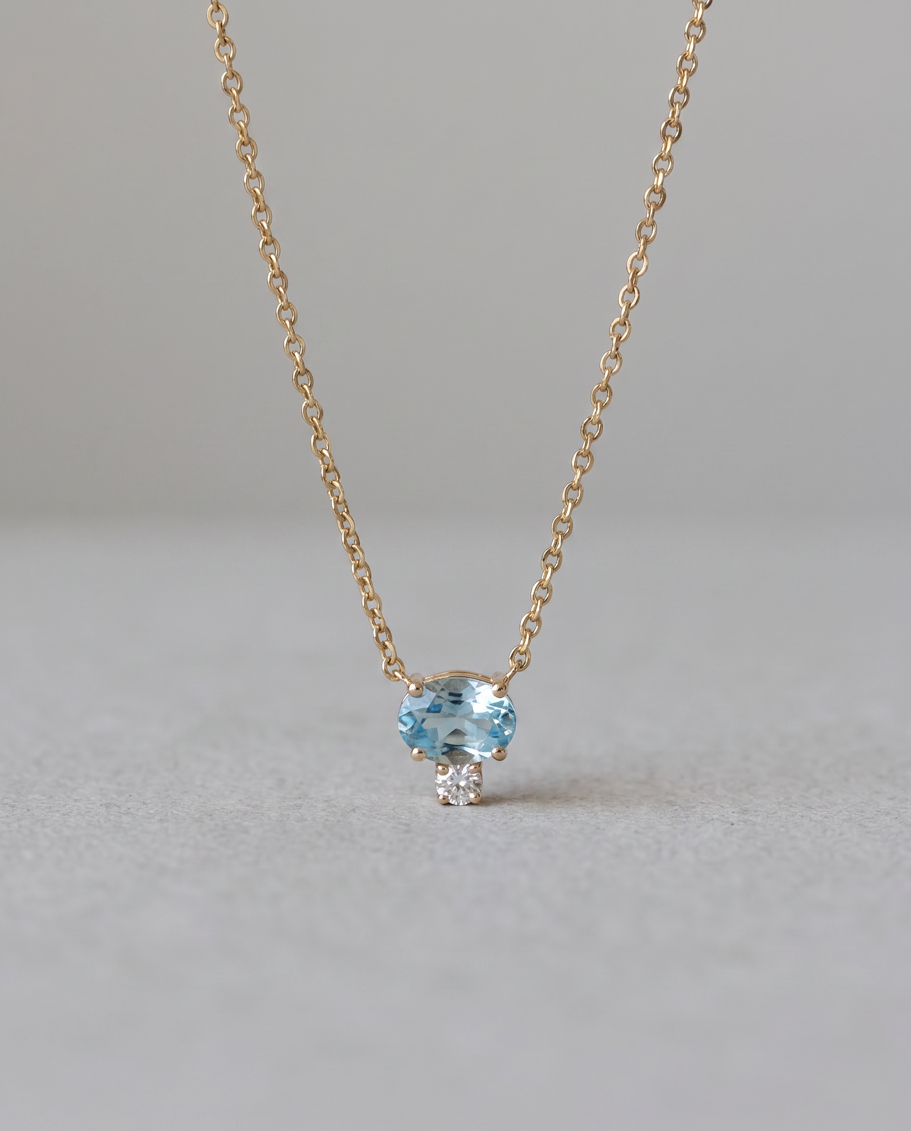 14k Gold Aquamarine & Moissanite Necklace