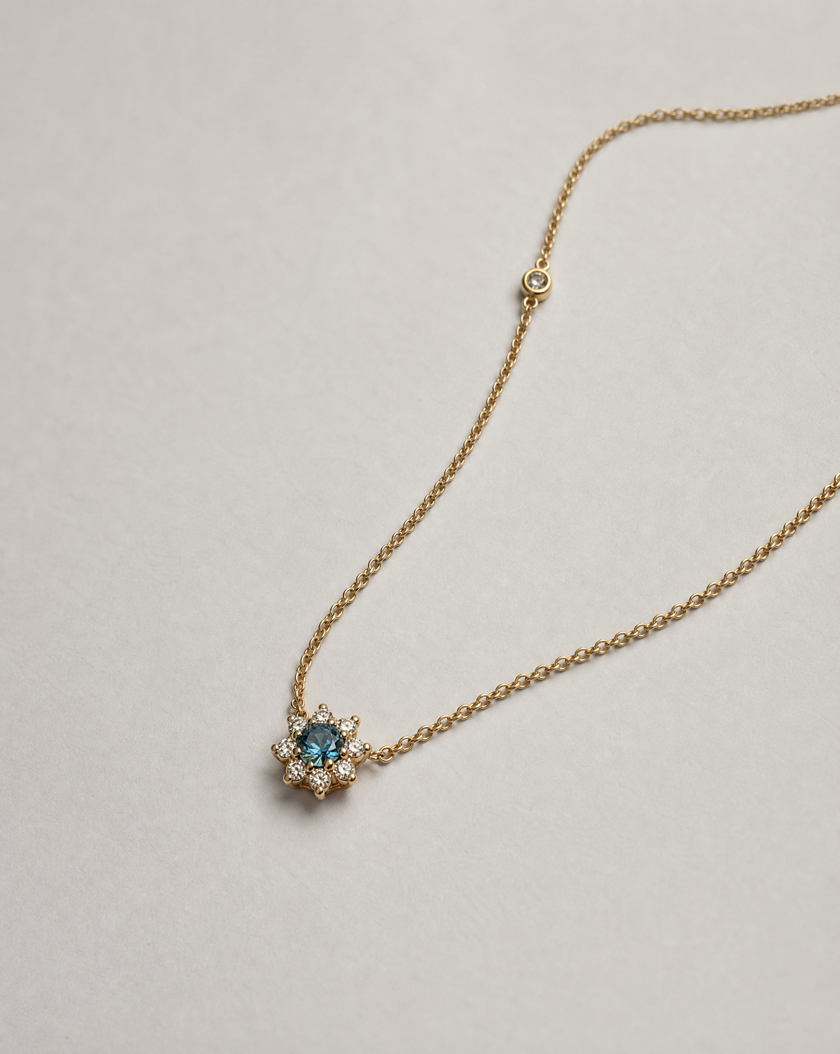 14K Gold London Blue Topaz Flower Necklace