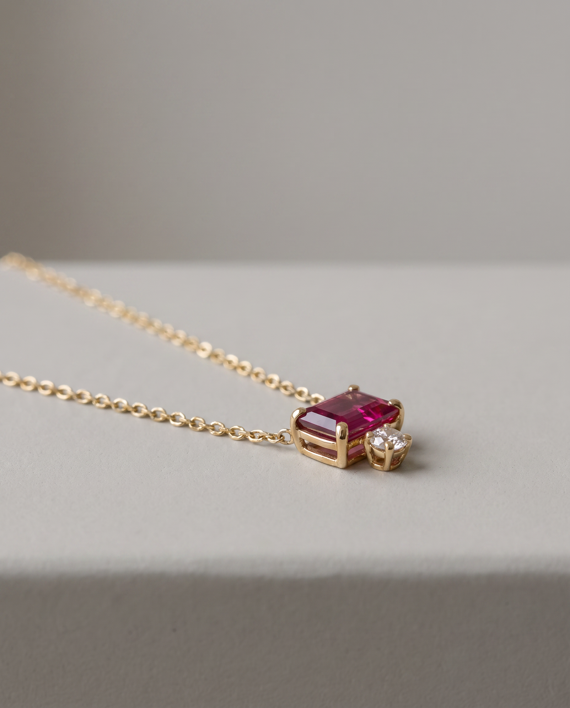 14K Gold Pink Topaz Two-Stone Necklace