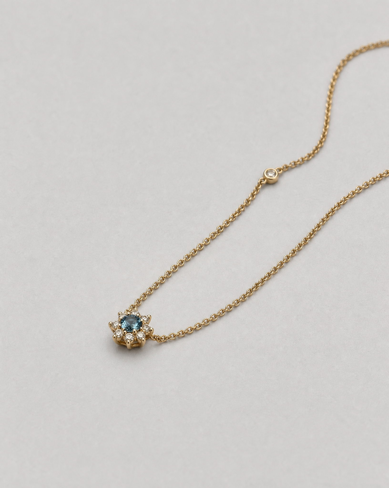14K Gold London Blue Topaz Flower Necklace