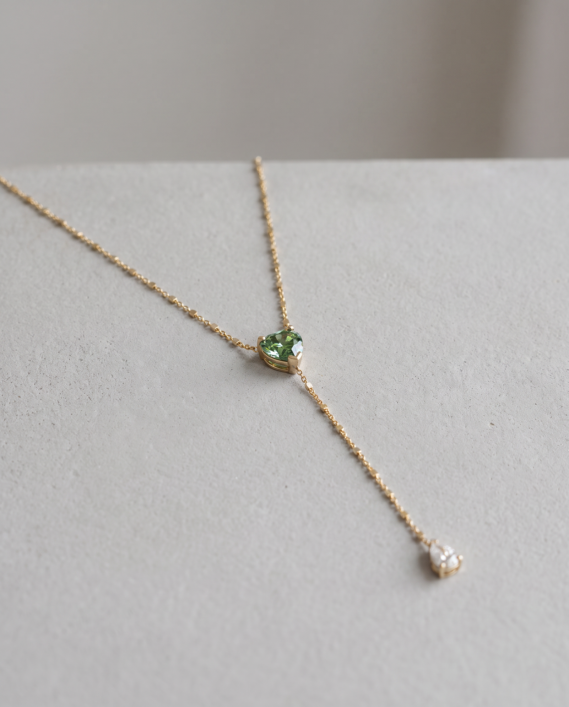 14K Gold Heart & Pear Moissanite Lariat Necklace