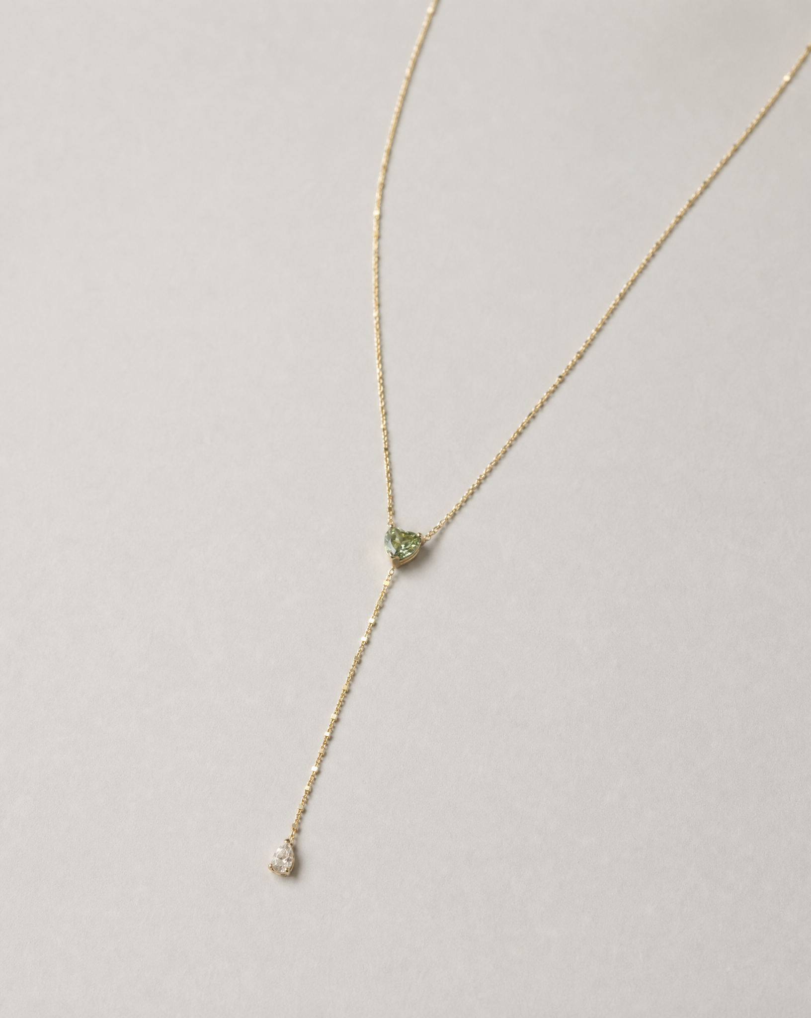 14K Gold Heart & Pear Moissanite Lariat Necklace