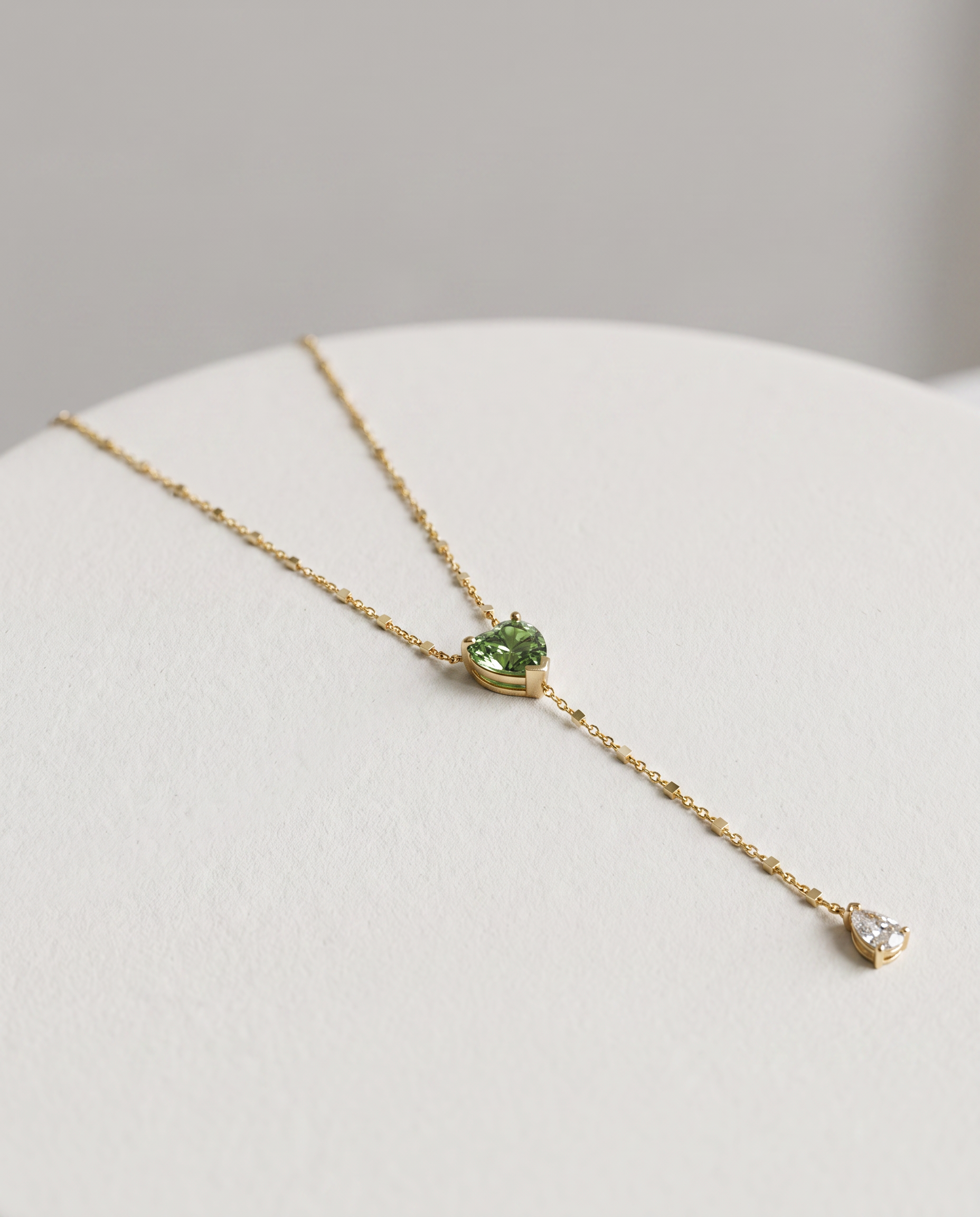 14K Gold Heart & Pear Moissanite Lariat Necklace