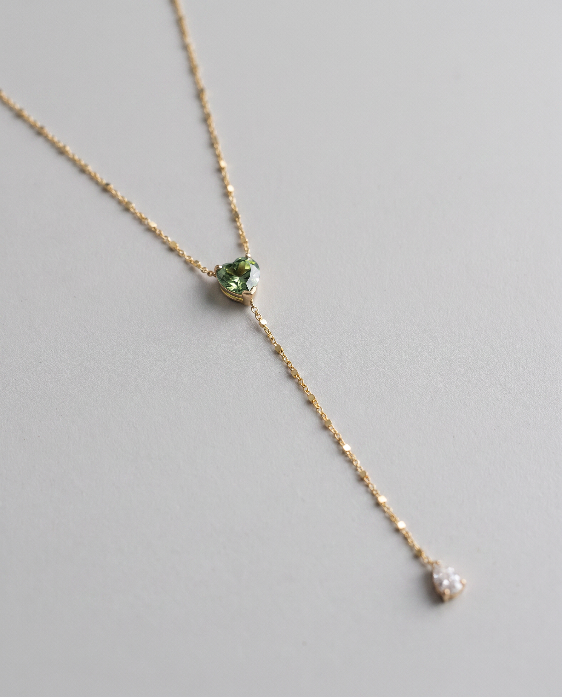 14K Gold Heart & Pear Moissanite Lariat Necklace