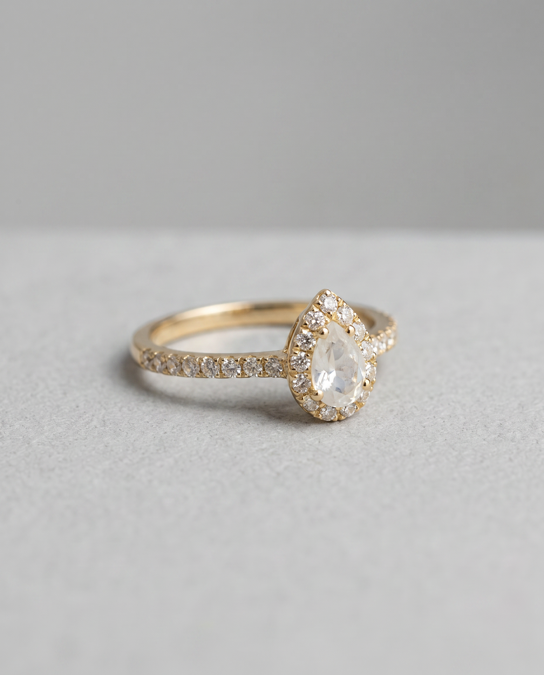 14K Gold Moonstone & Moissanite Halo Ring - Size 7