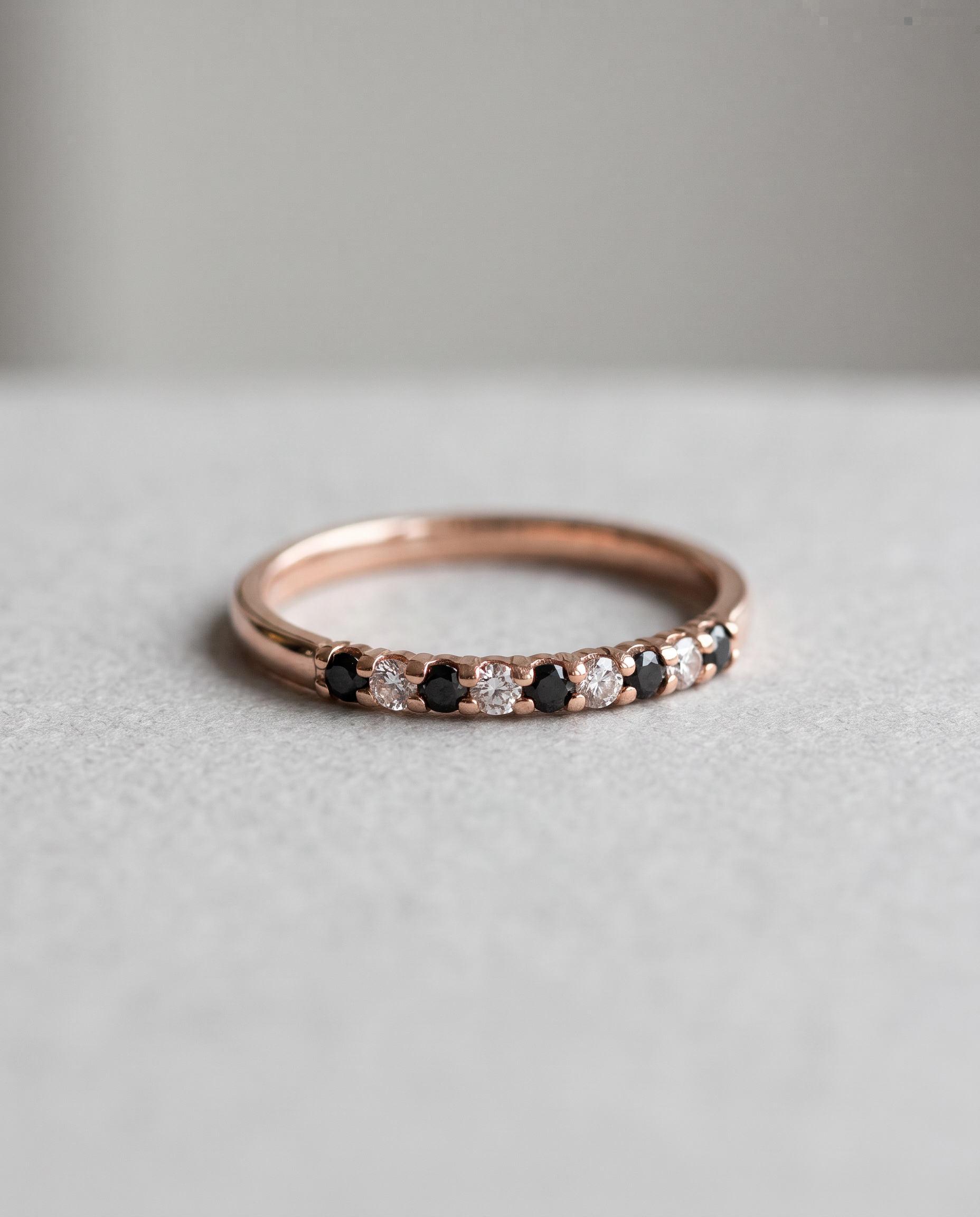 14k Rose Gold Black & White Diamond Eternity Ring - Size 6