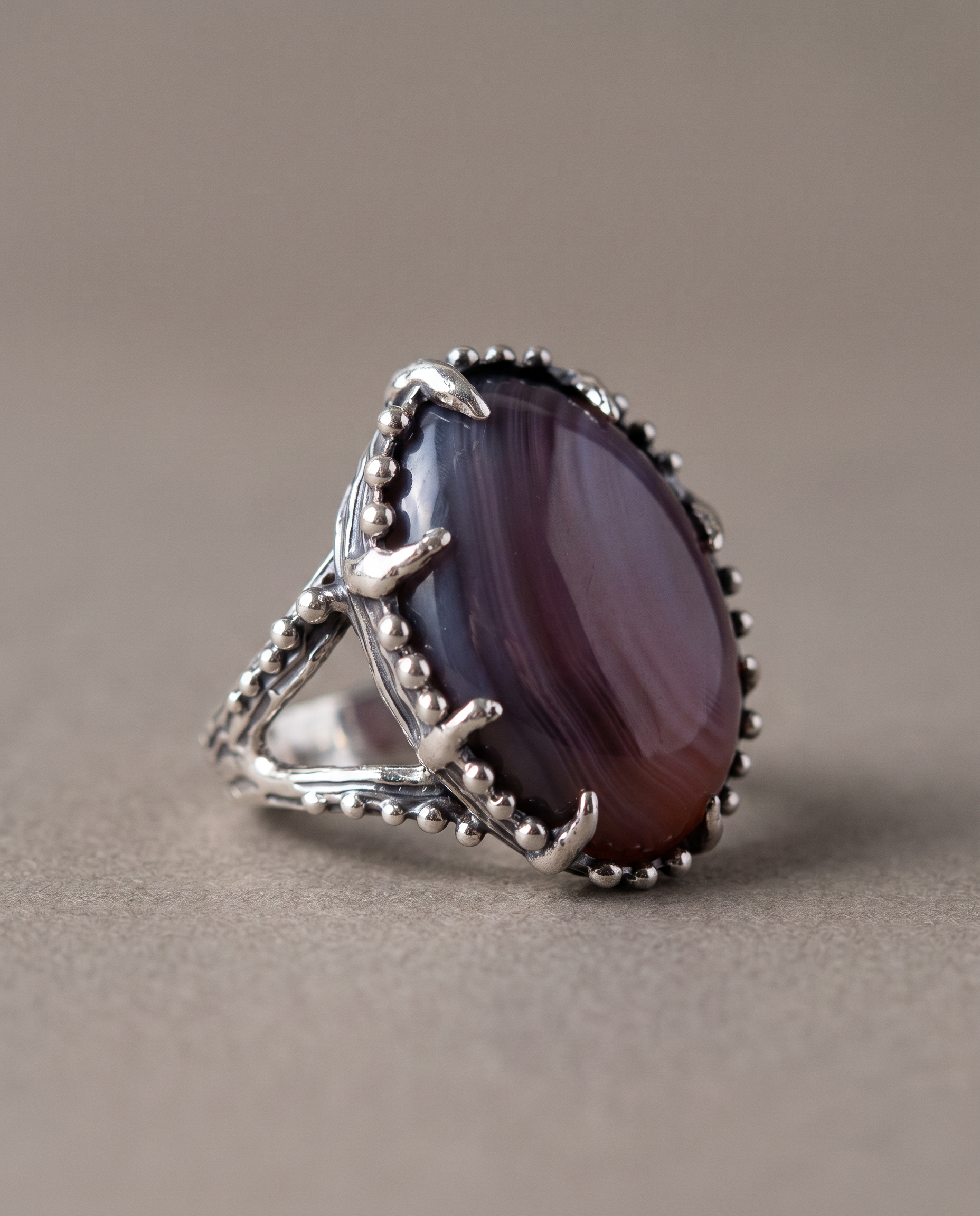 Marceline Sterling Silver Agate Ring - Size 8.5