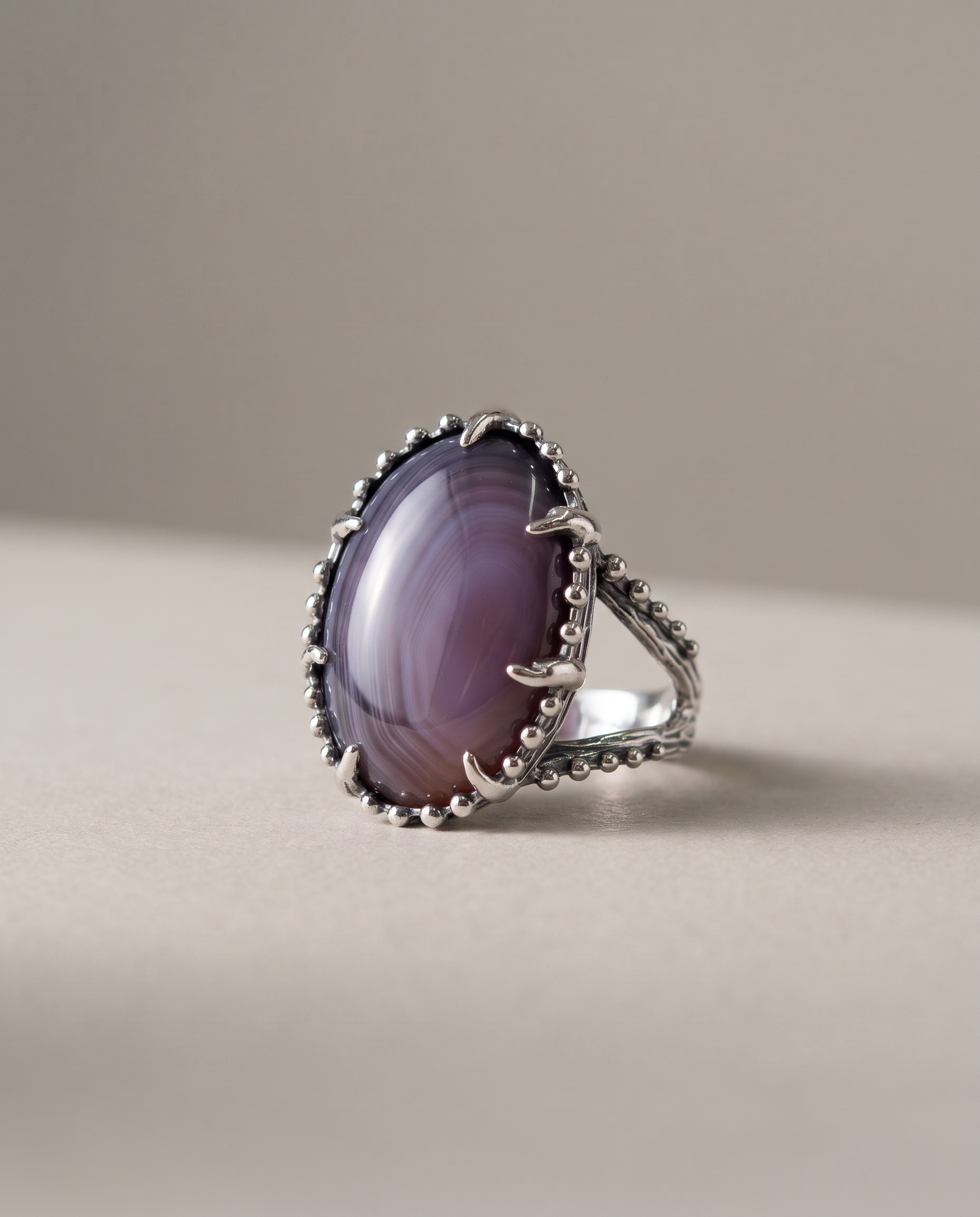 Marceline Sterling Silver Agate Ring - Size 8.5