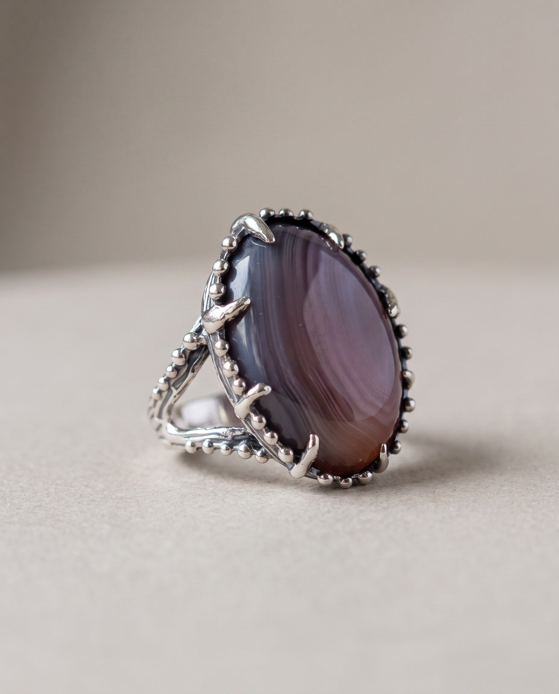 Marceline Sterling Silver Agate Ring - Size 8.5