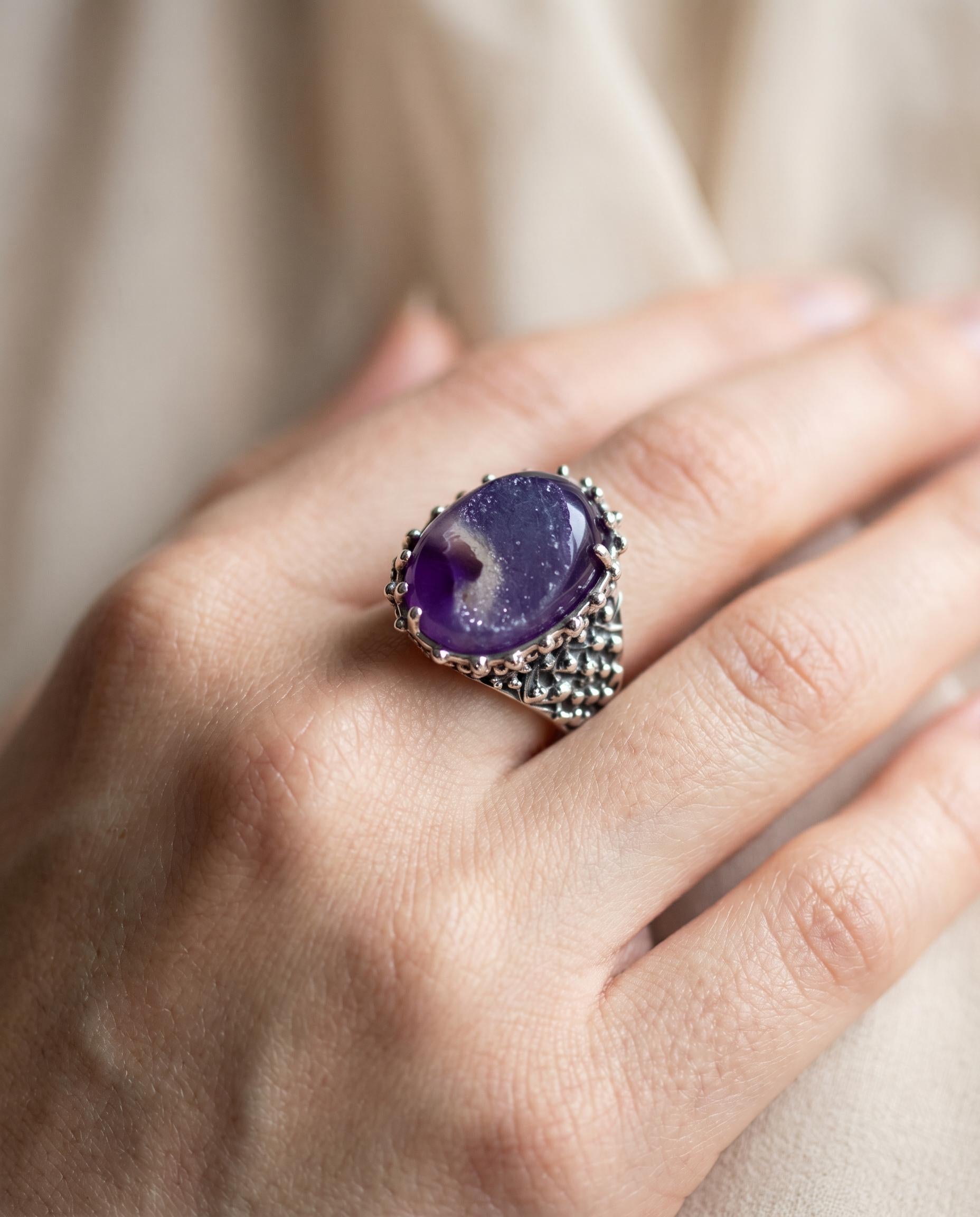 Mireille Sterling Silver Druzy Agate Ring