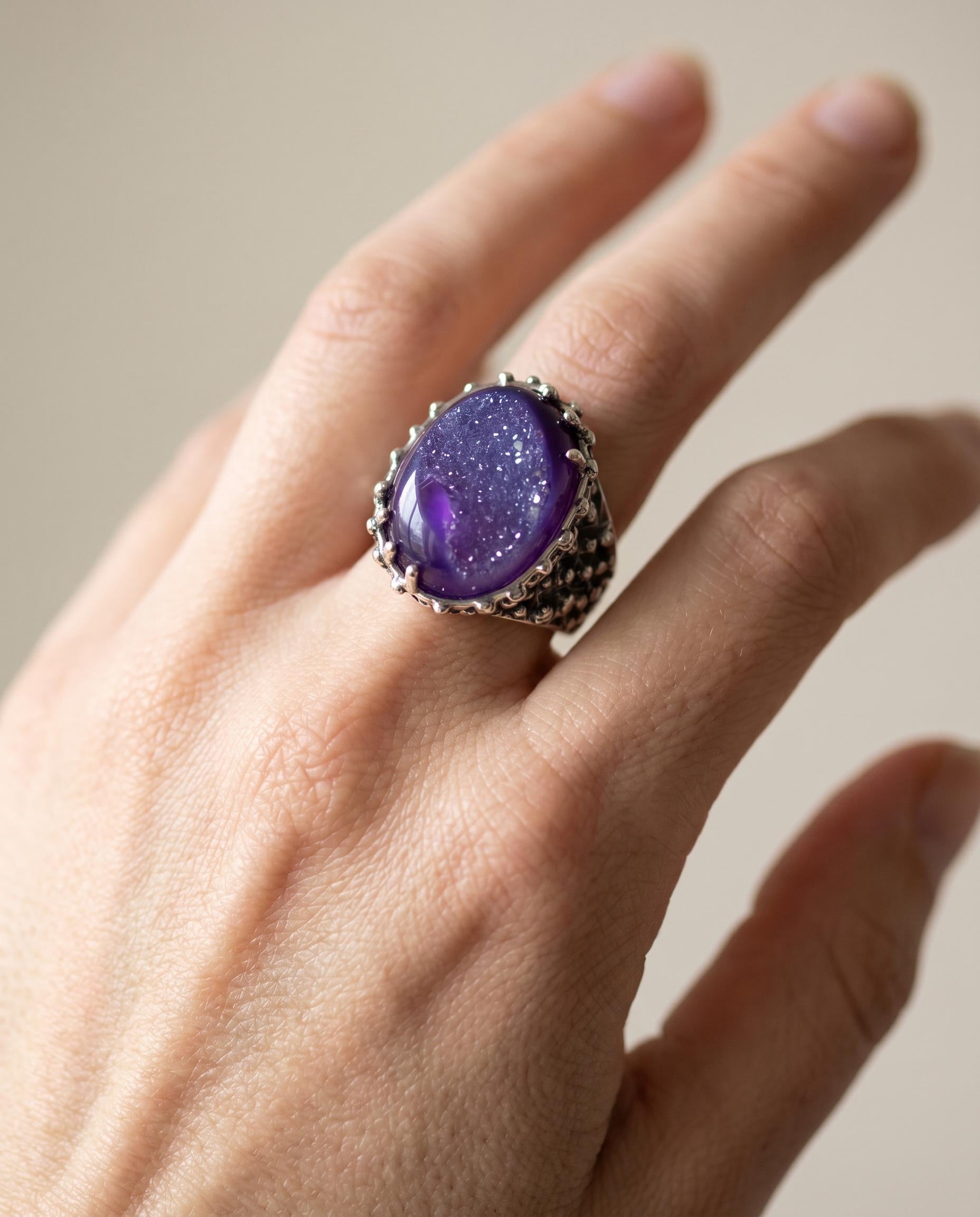 Mireille Sterling Silver Druzy Agate Ring