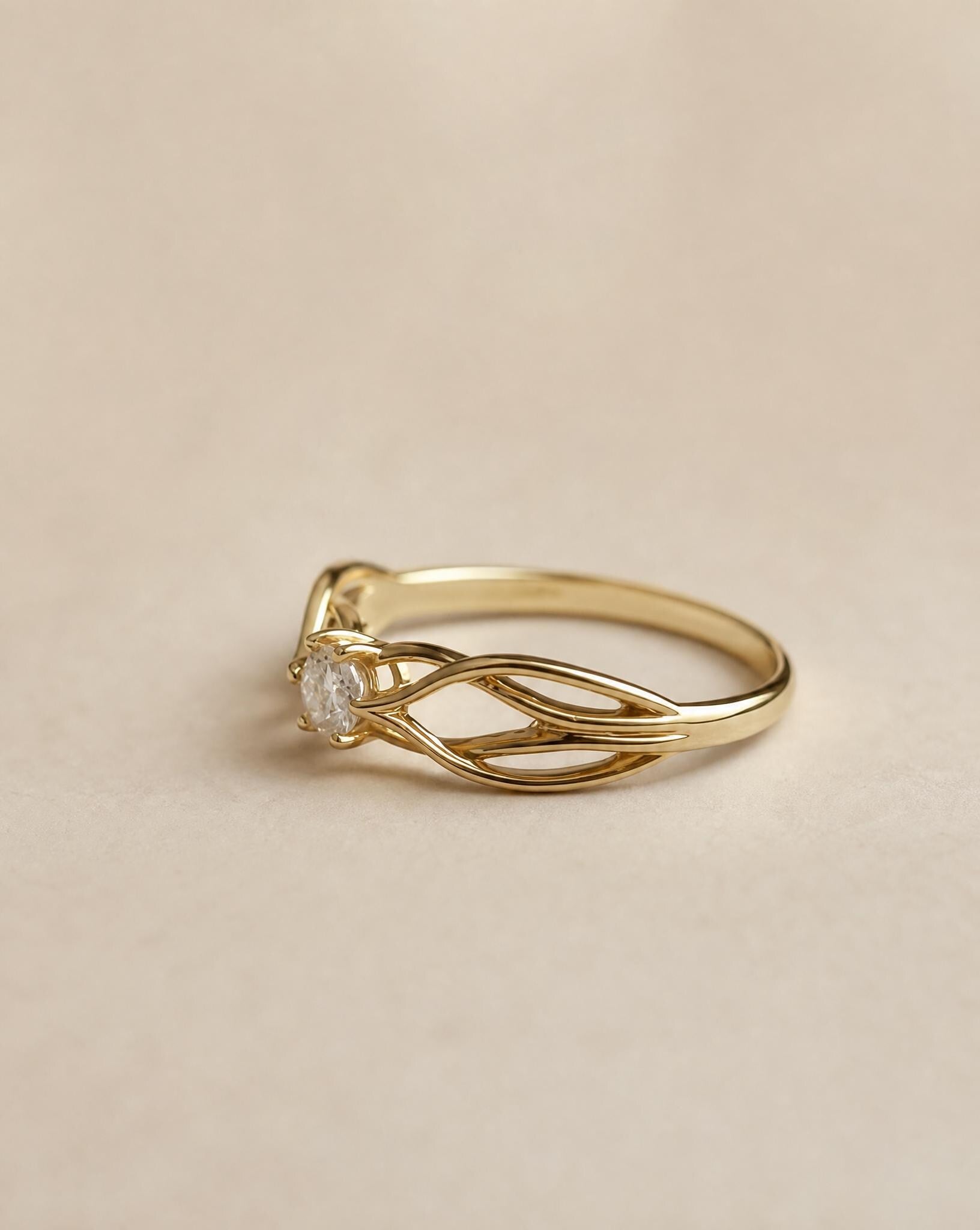 14k Gold Twist Ring: Dainty White Moissanite Promise Ring