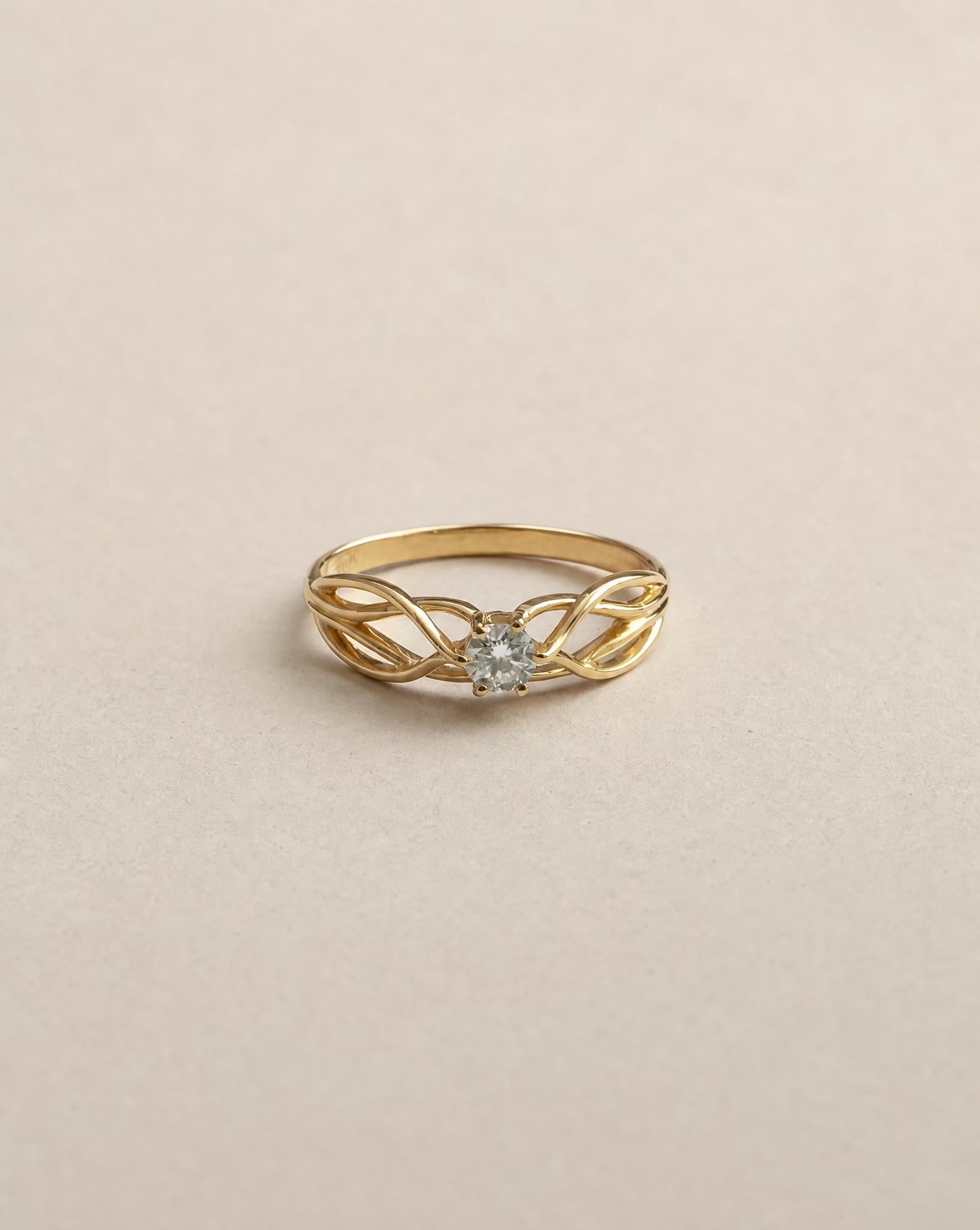 14k Gold Twist Ring: Dainty White Moissanite Promise Ring