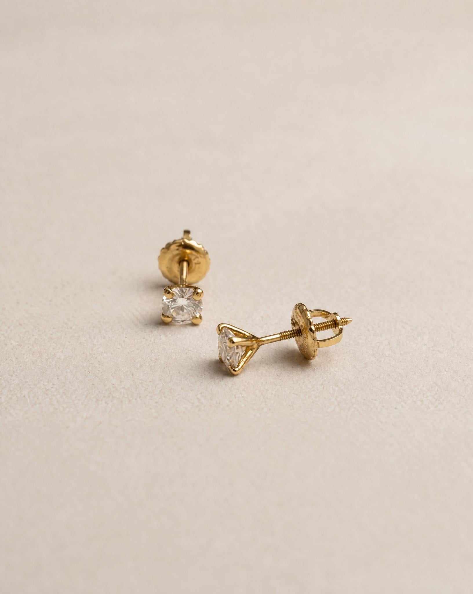 14k Gold Moissanite Threader Earrings: Minimalist Solitaire, Secure Screw-Back