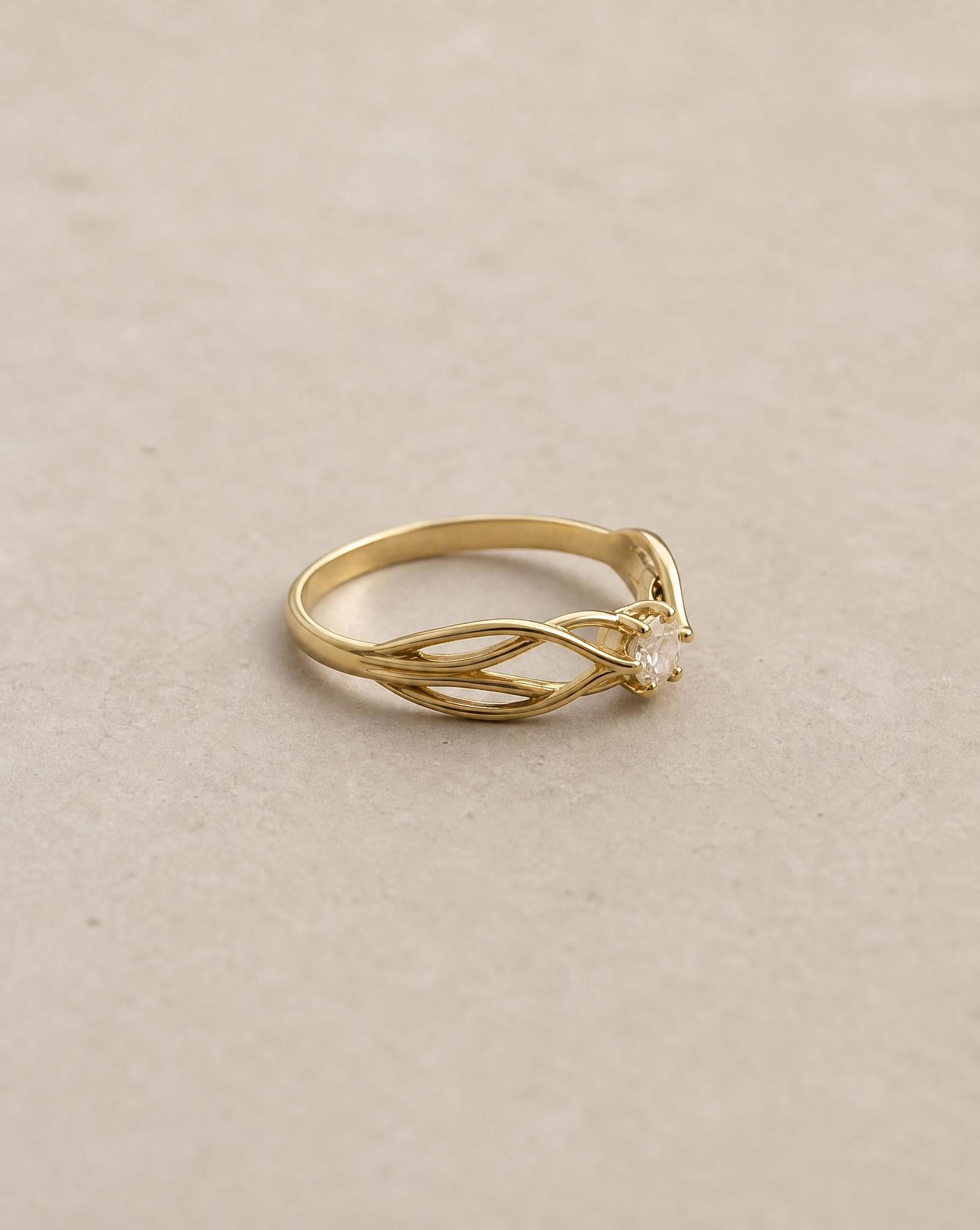 14k Gold Twist Ring: Dainty White Moissanite Promise Ring